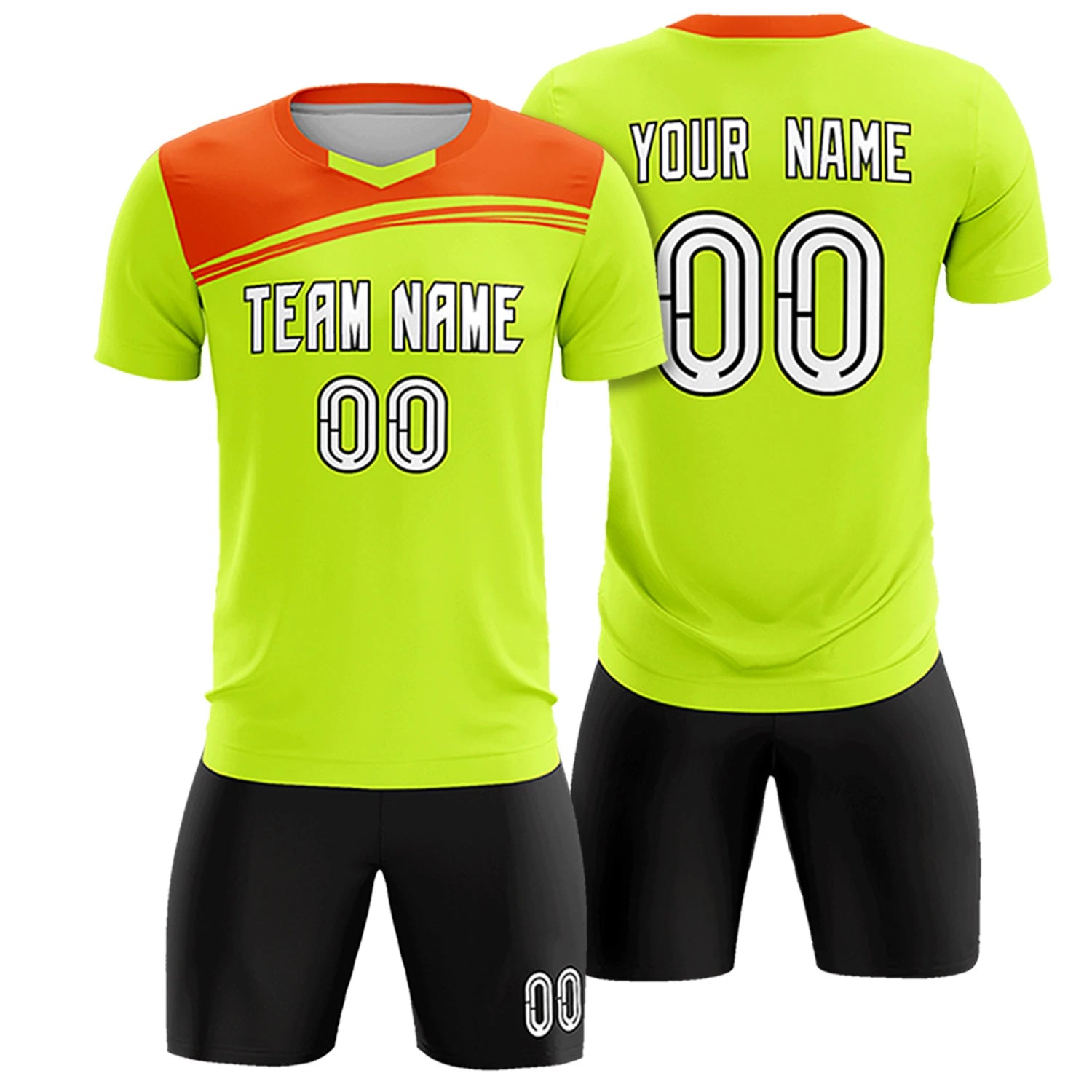 Custom Neon Green Orange Personalized Men Soccer Sets Jersey