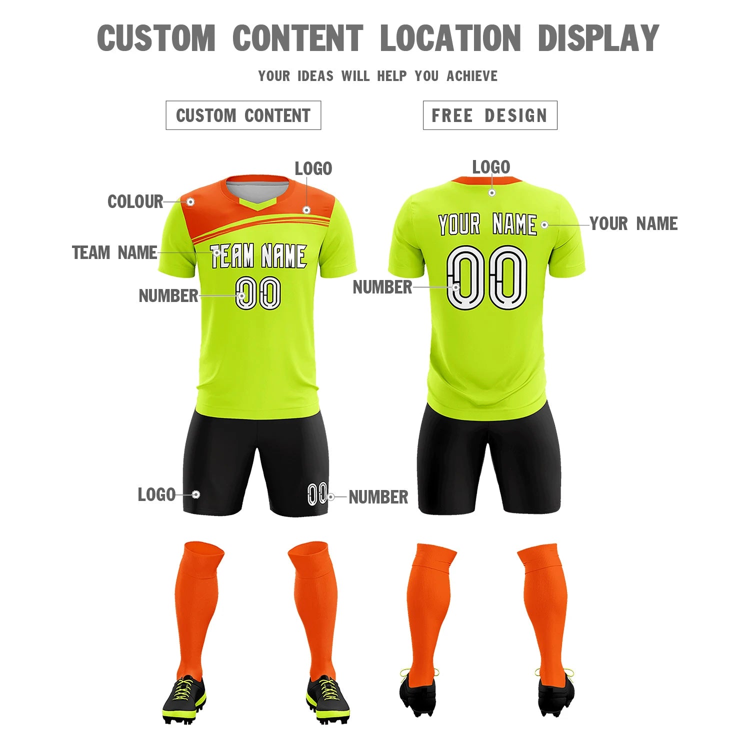 Custom Neon Green Orange Personalized Men Soccer Sets Jersey