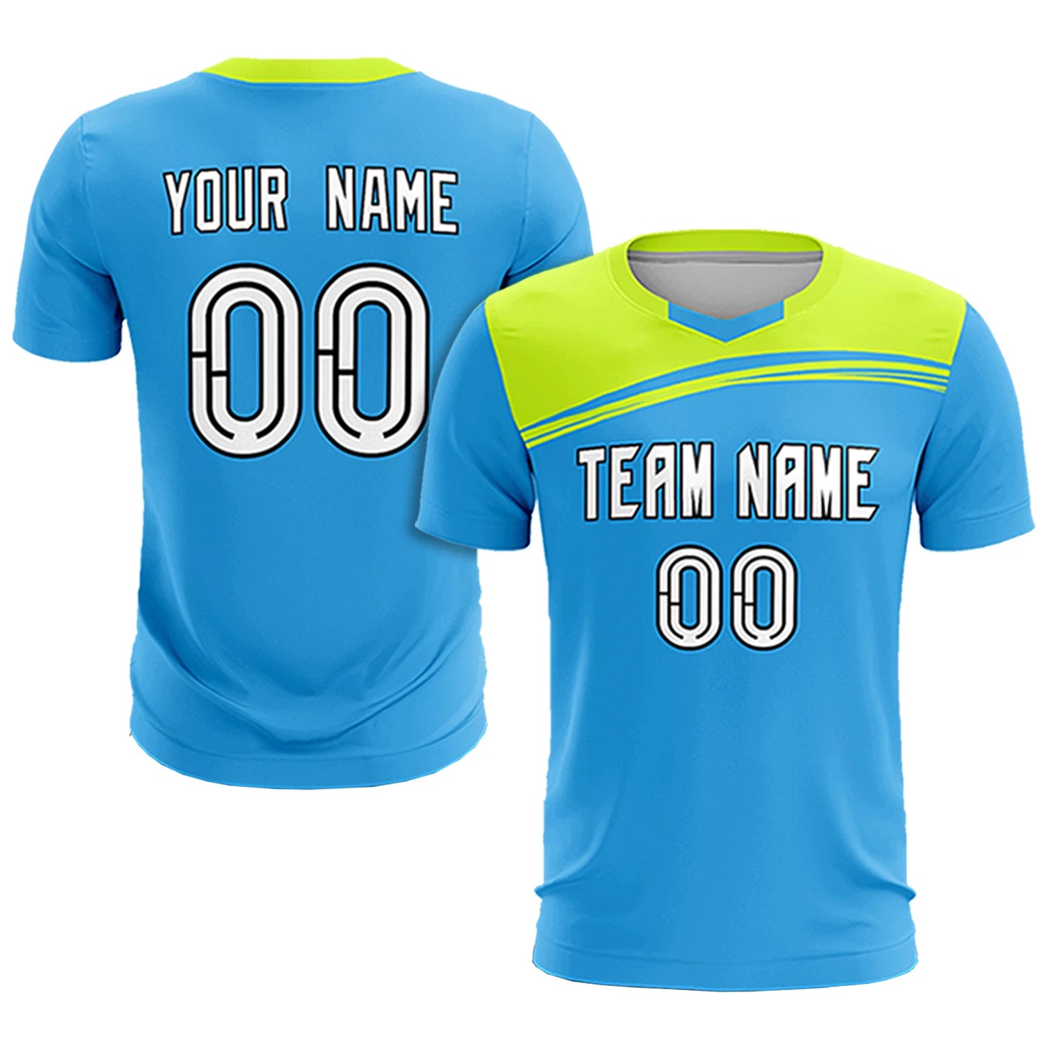 Custom Powder Blue Neon Green Personalized Men Soccer Sets Jersey