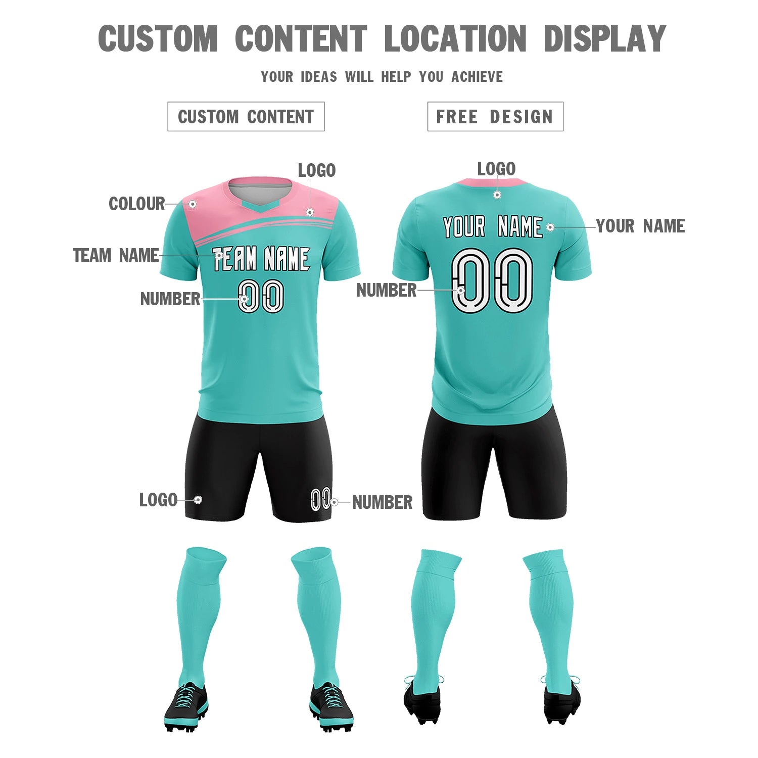 Custom Bright Green Light Pink Personalized Men Soccer Sets Jersey