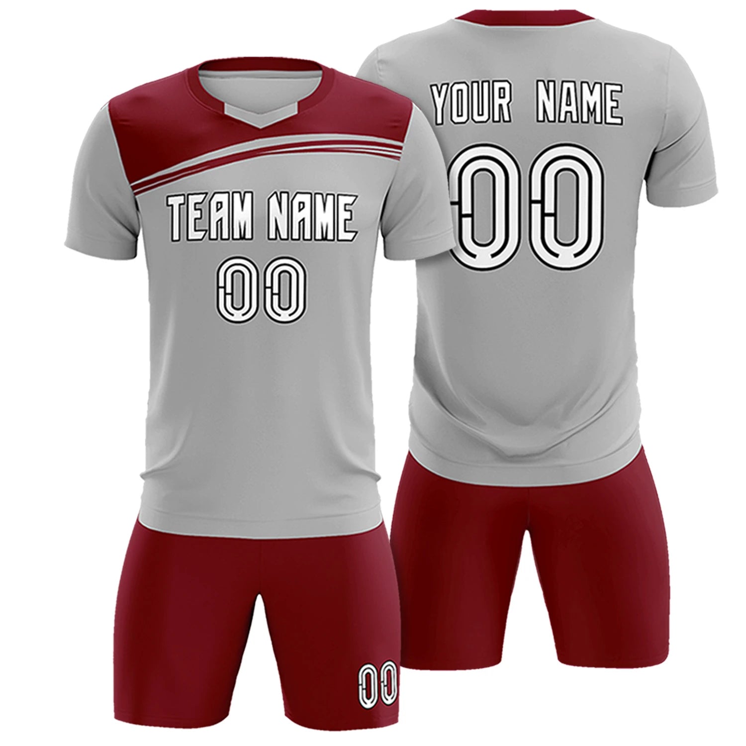 Custom Gray Crimson Personalized Men Soccer Sets Jersey