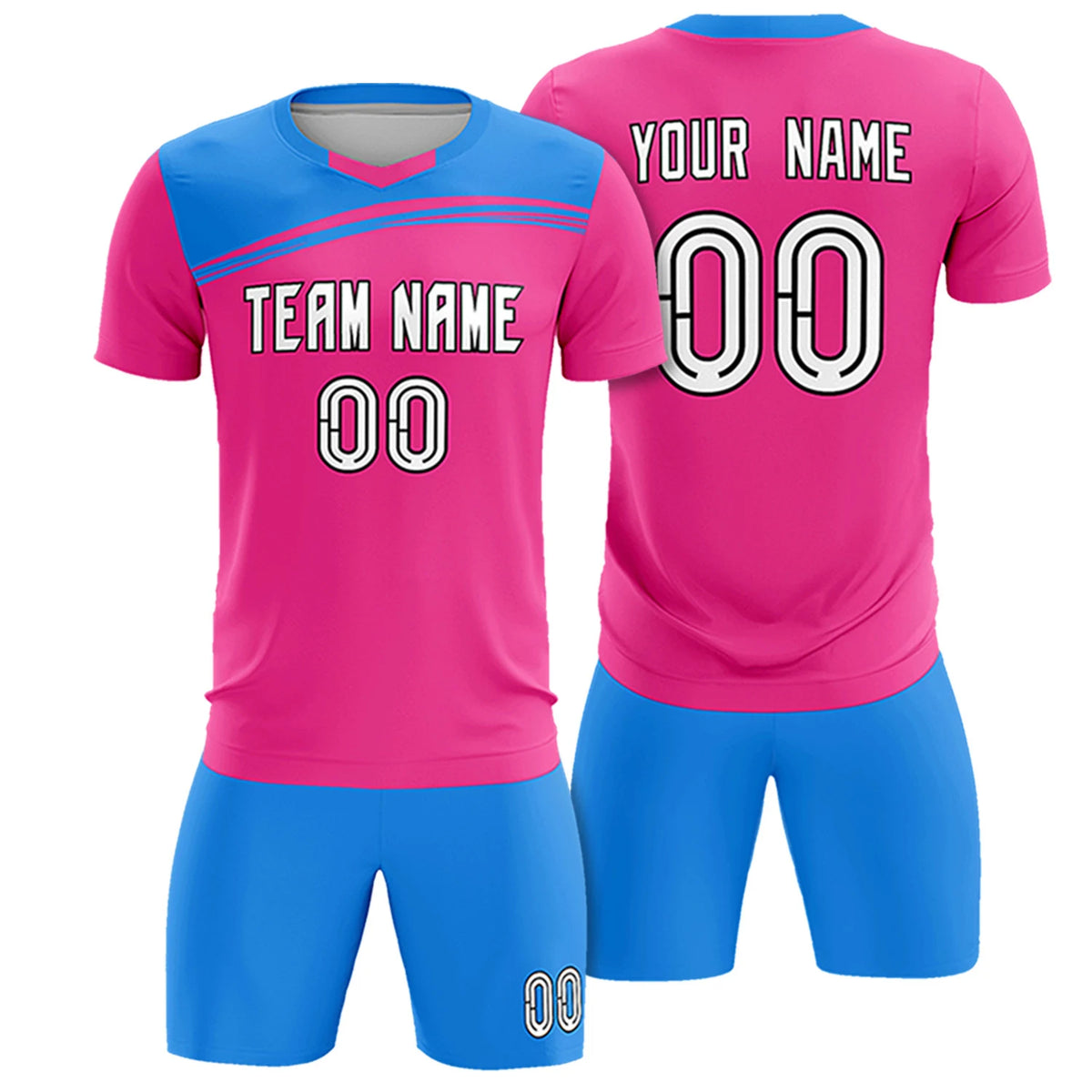 Custom Pink Powder Blue Personalized Men Soccer Sets Jersey