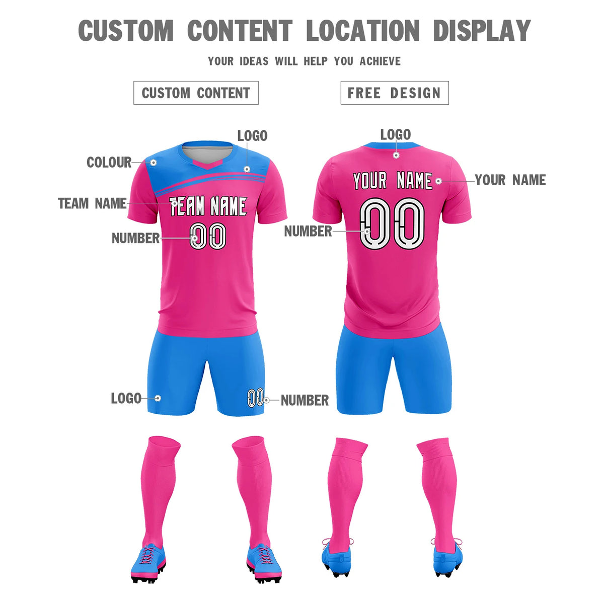 Custom Pink Powder Blue Personalized Men Soccer Sets Jersey