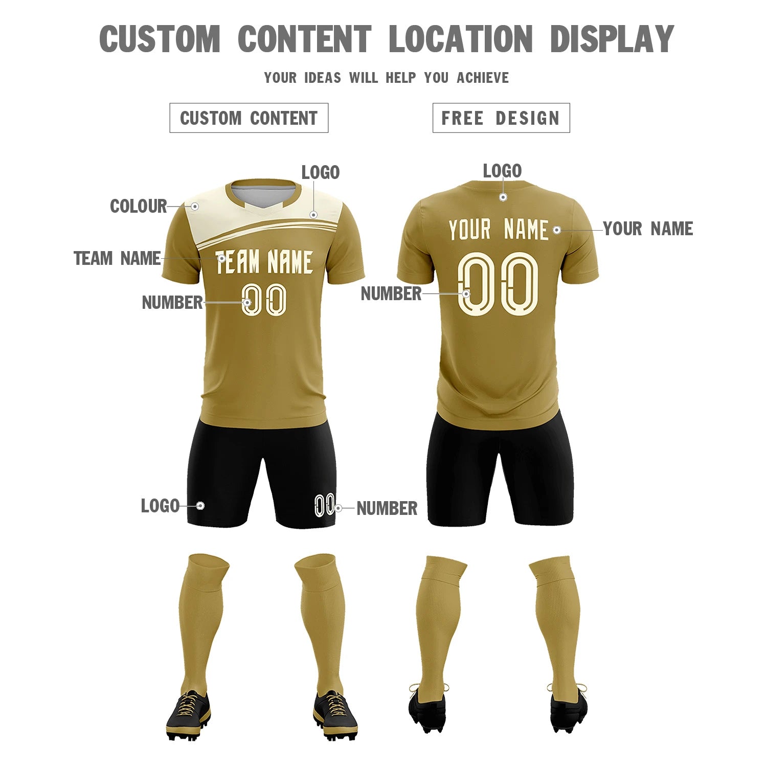 Custom Old Gold Cream Personalized Men Soccer Sets Jersey