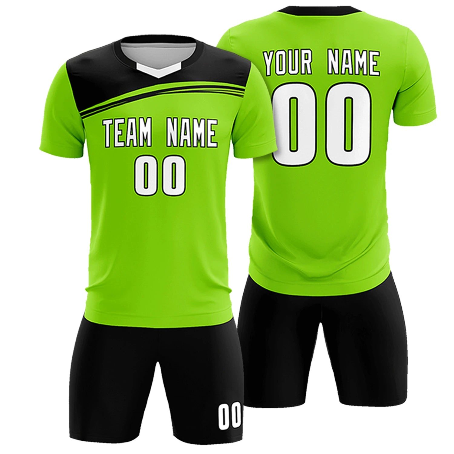 Custom Neon Green Black Personalized Men Soccer Sets Jersey