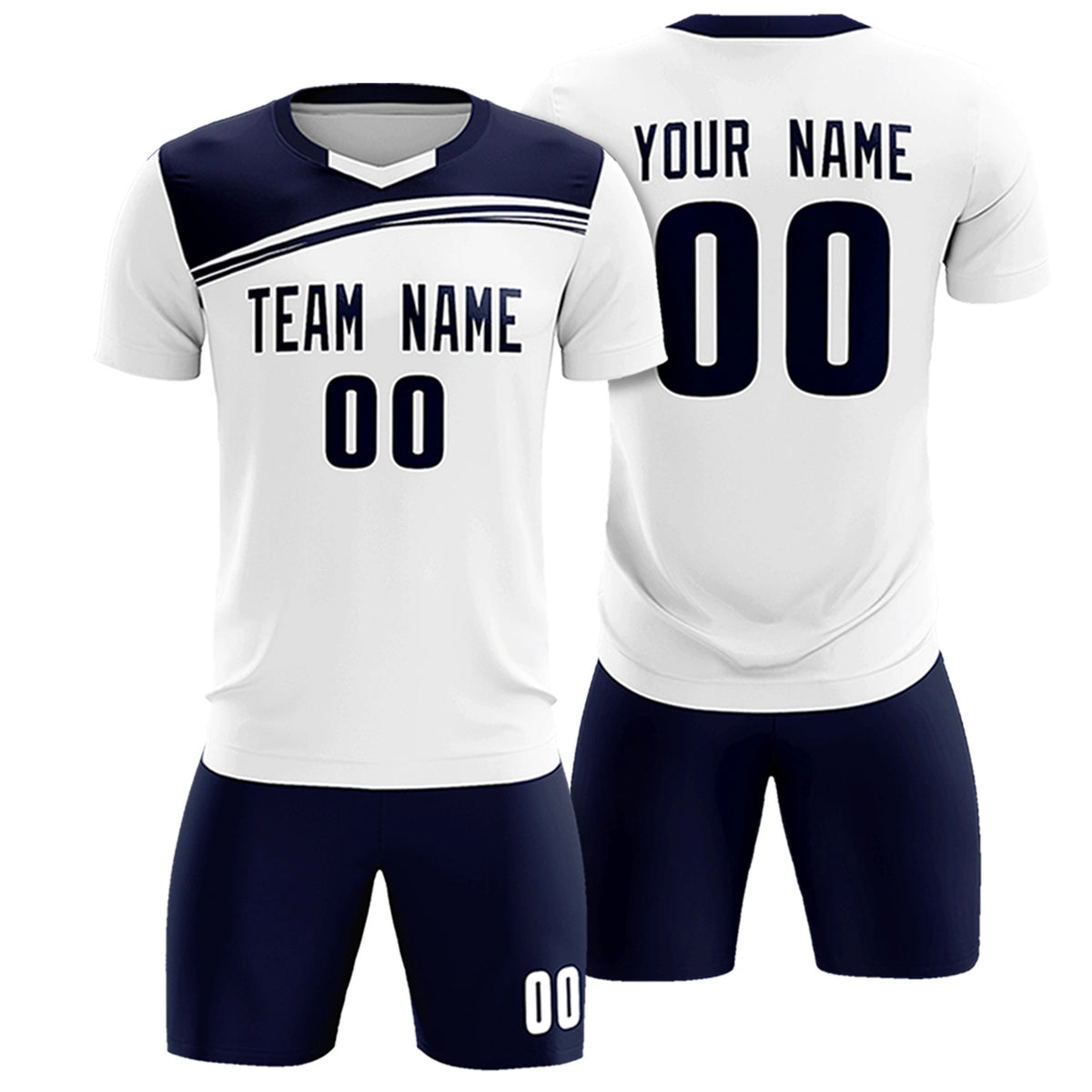Custom White Navy Personalized Men Soccer Sets Jersey