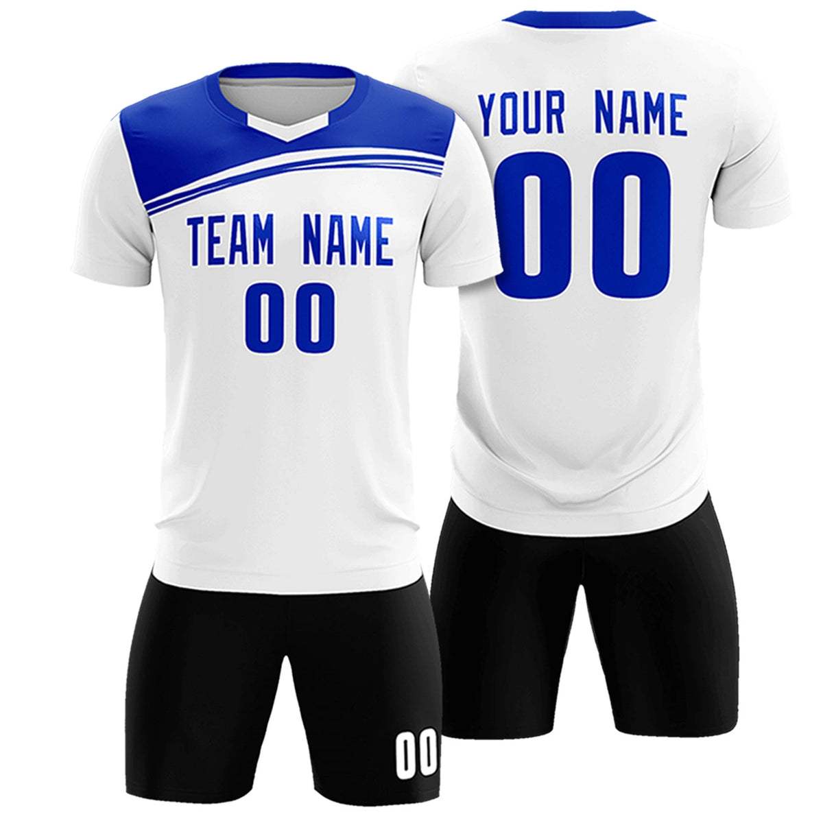 Custom White Royal Blue Personalized Men Soccer Sets Jersey