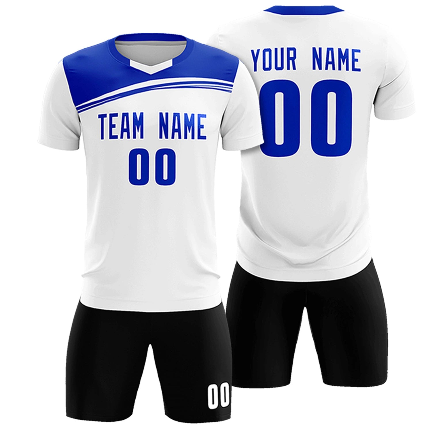 Custom White Royal Blue Personalized Men Soccer Sets Jersey