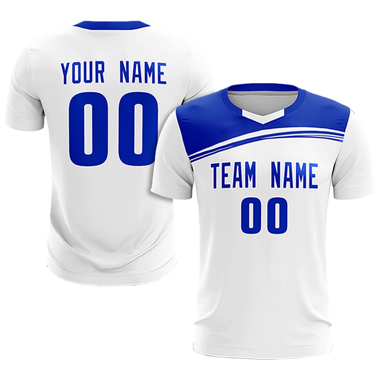 Custom White Royal Blue Personalized Men Soccer Sets Jersey