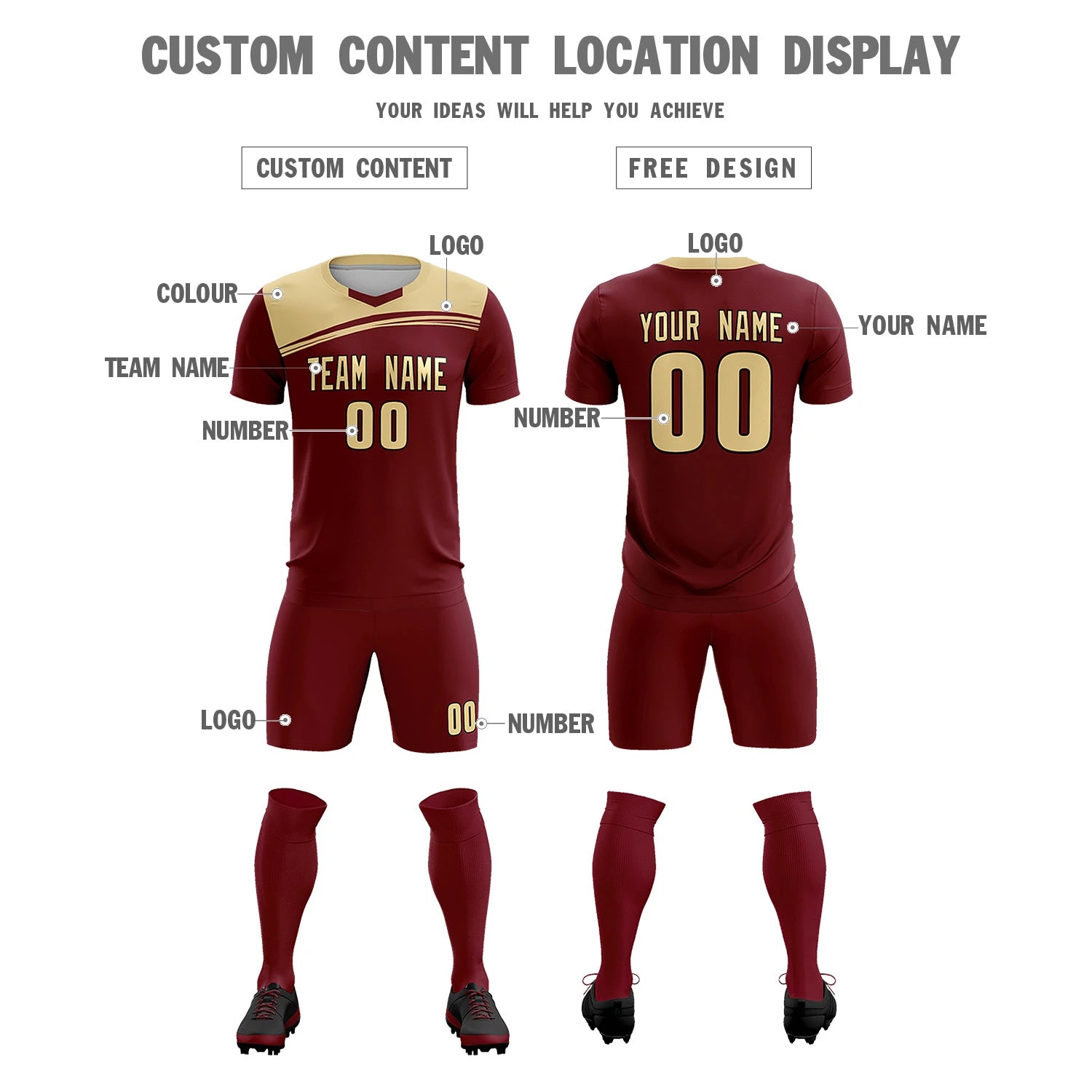 Custom Crimson Khaki Personalized Men Soccer Sets Jersey