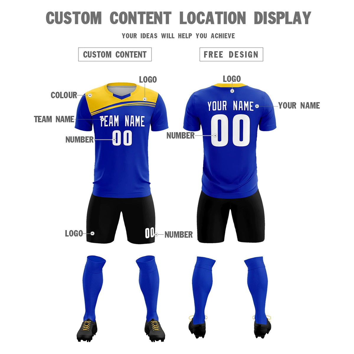 Custom Royal Blue Gold01 Personalized Men Soccer Sets Jersey
