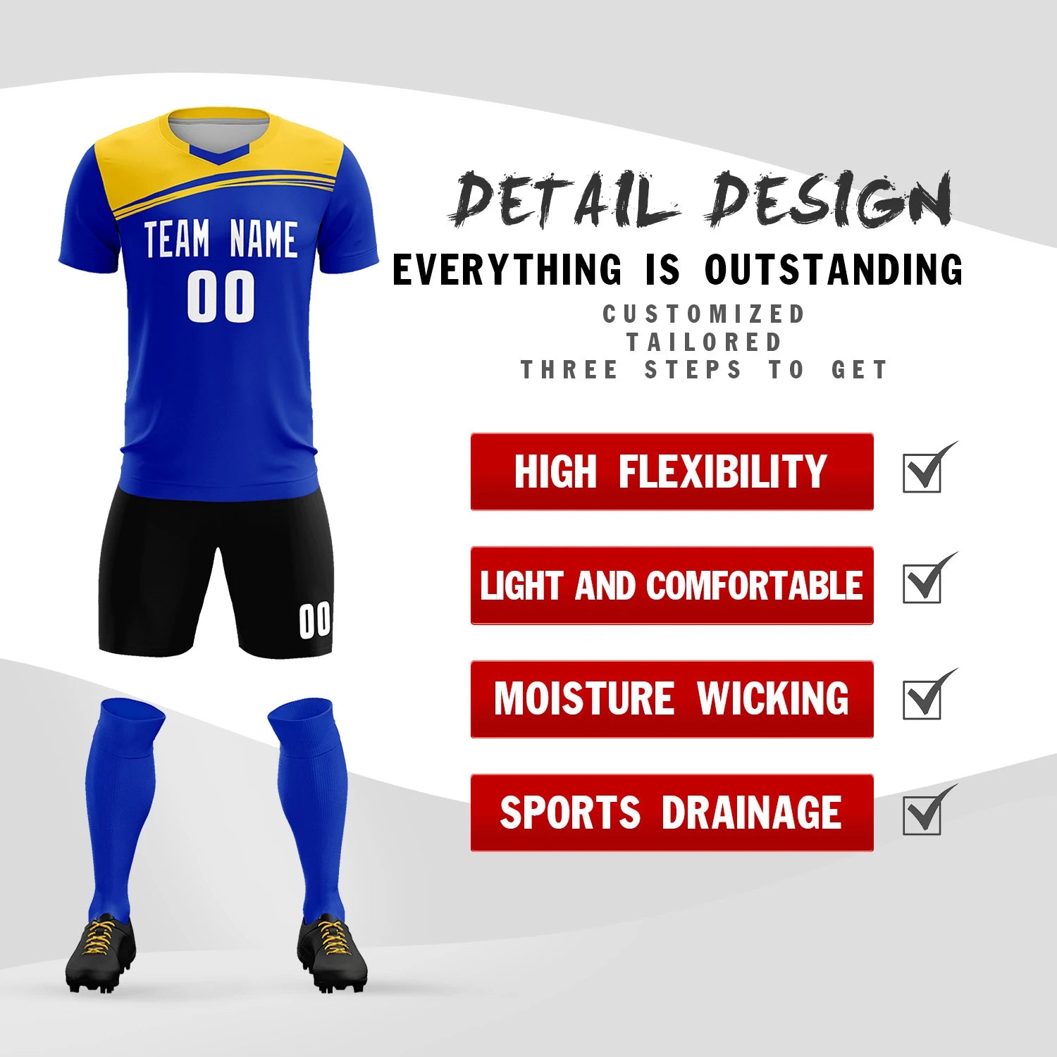 Custom Royal Blue Gold01 Personalized Men Soccer Sets Jersey
