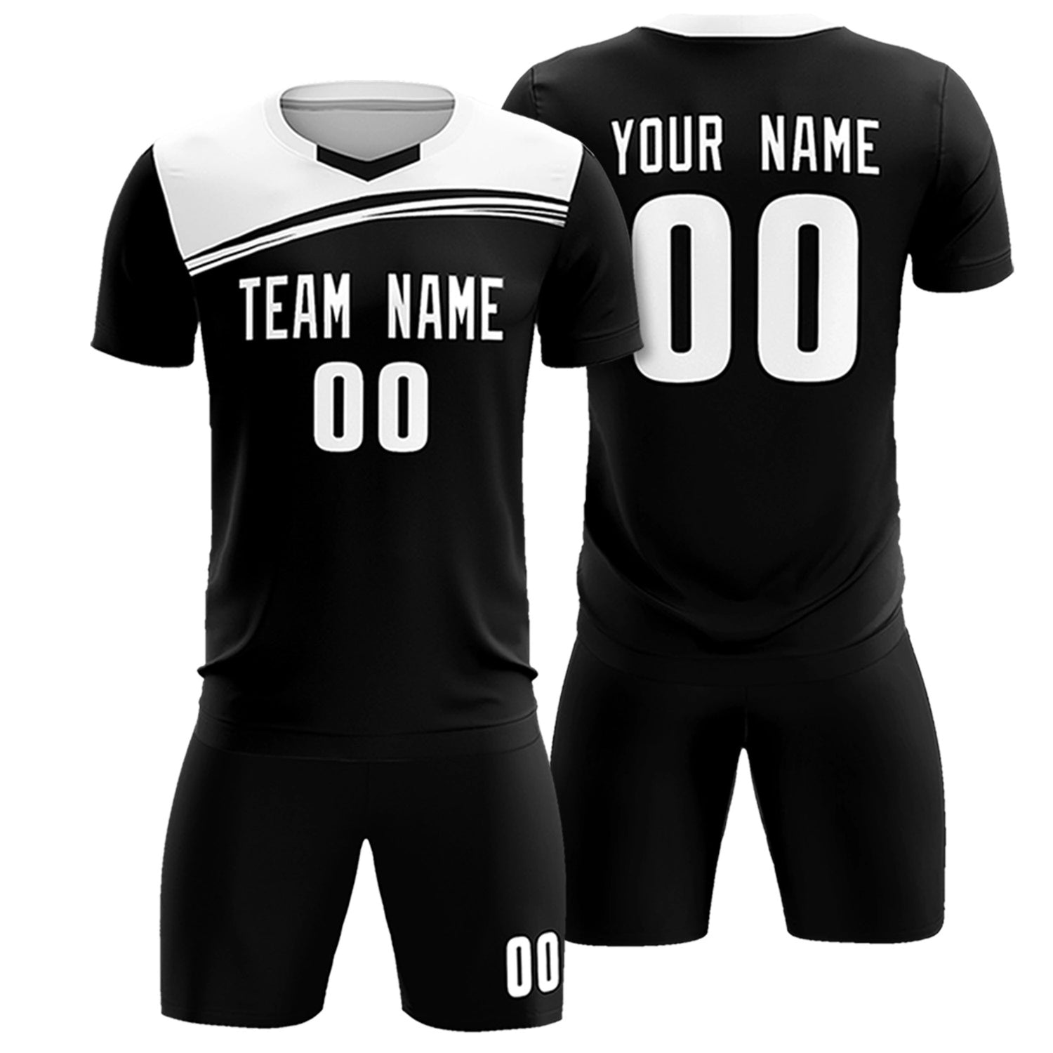 Custom Black White Personalized Men Soccer Sets Jersey