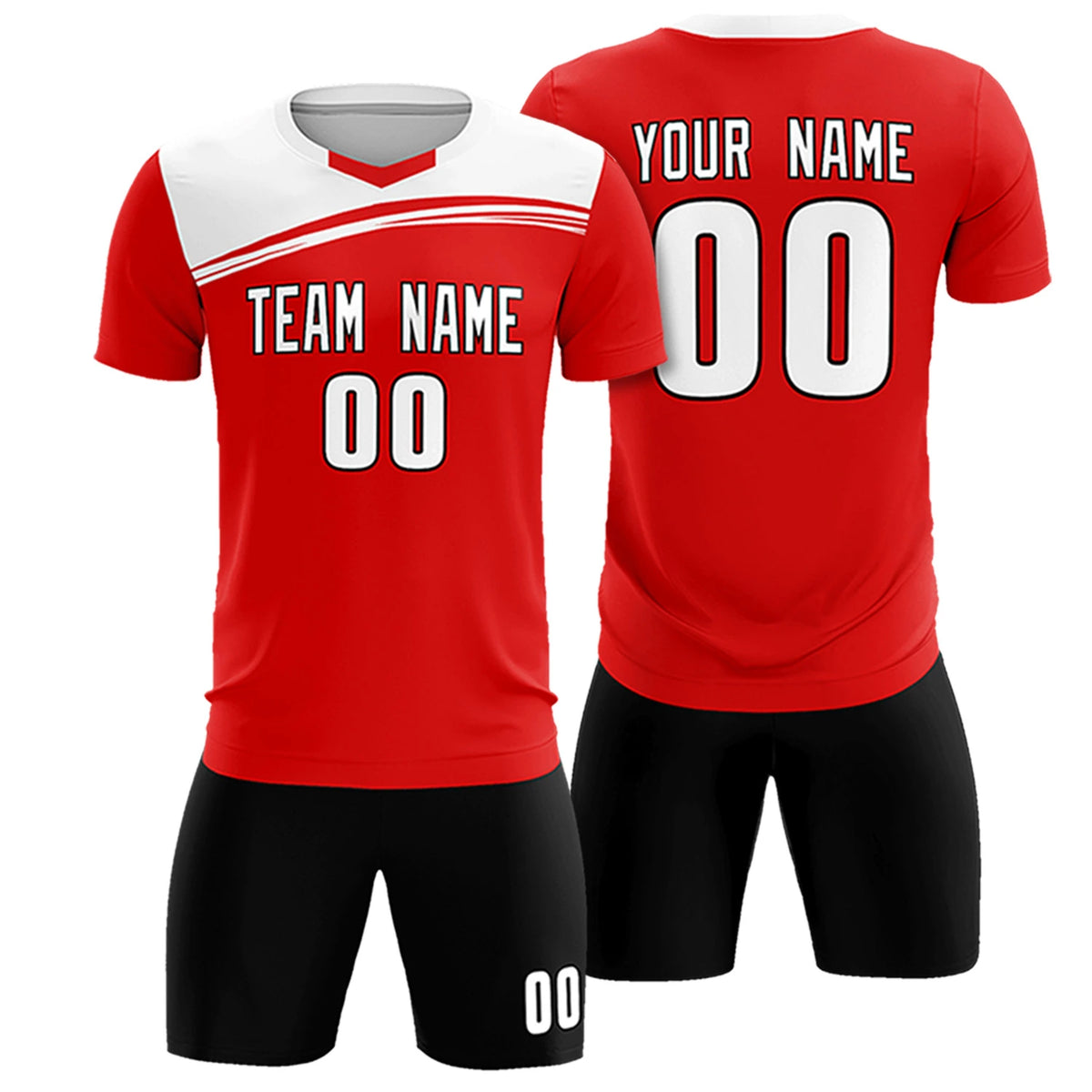 Custom Red White Personalized Men Soccer Sets Jersey