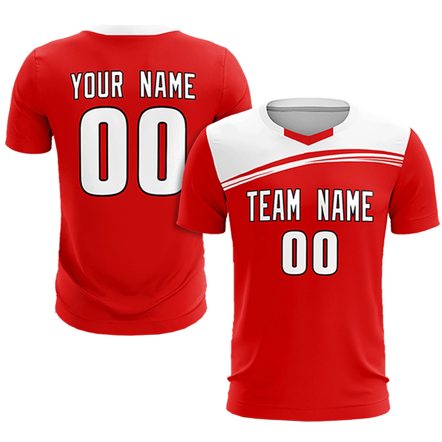Custom Red White Personalized Men Soccer Sets Jersey