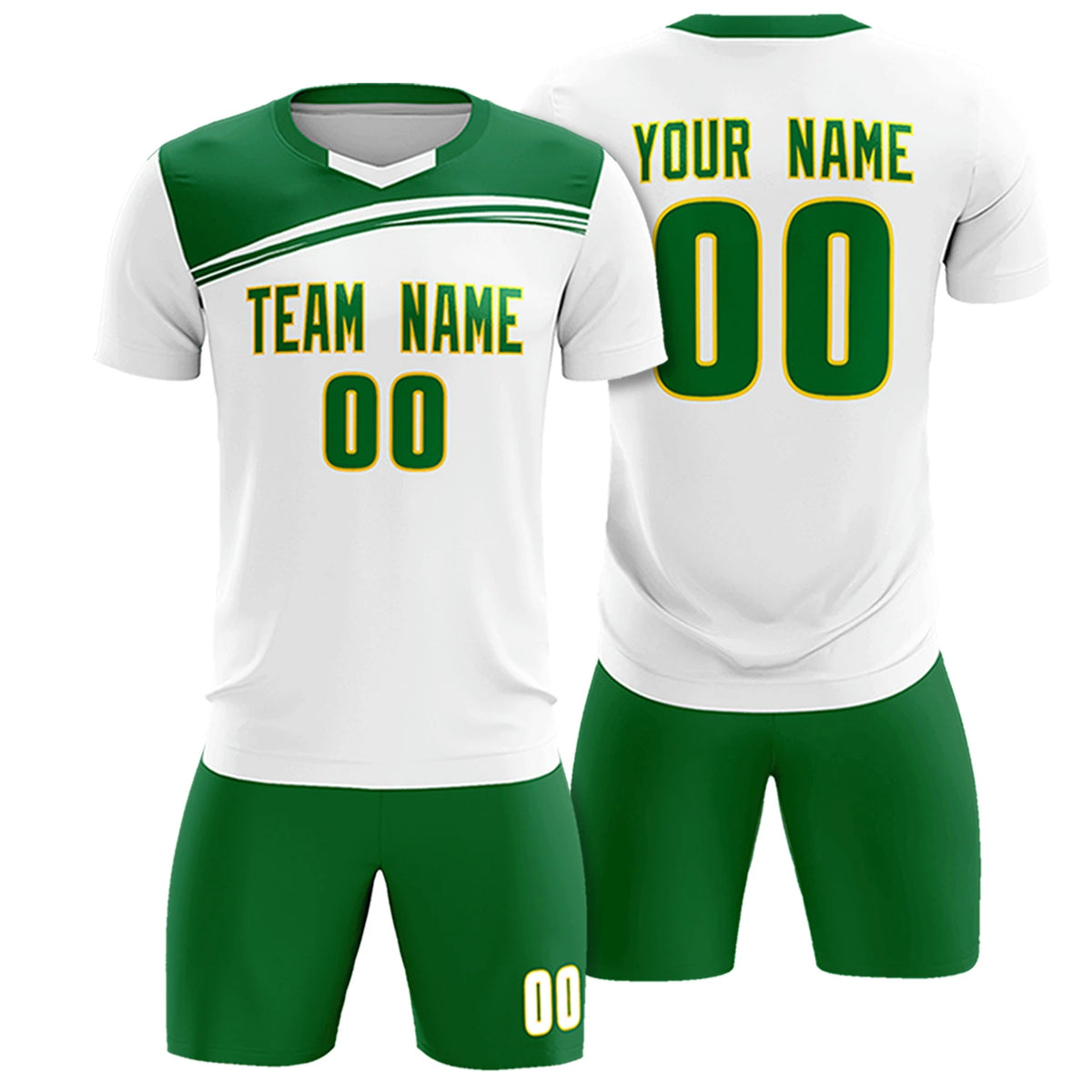 Custom White Kelly Green Personalized Men Soccer Sets Jersey