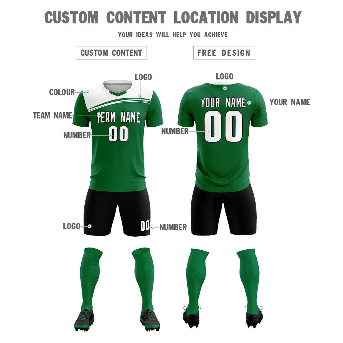 Custom Kelly Green White Personalized Men Soccer Sets Jersey