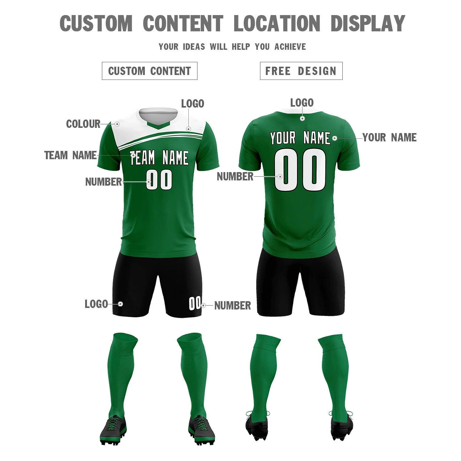Custom Kelly Green White Personalized Men Soccer Sets Jersey