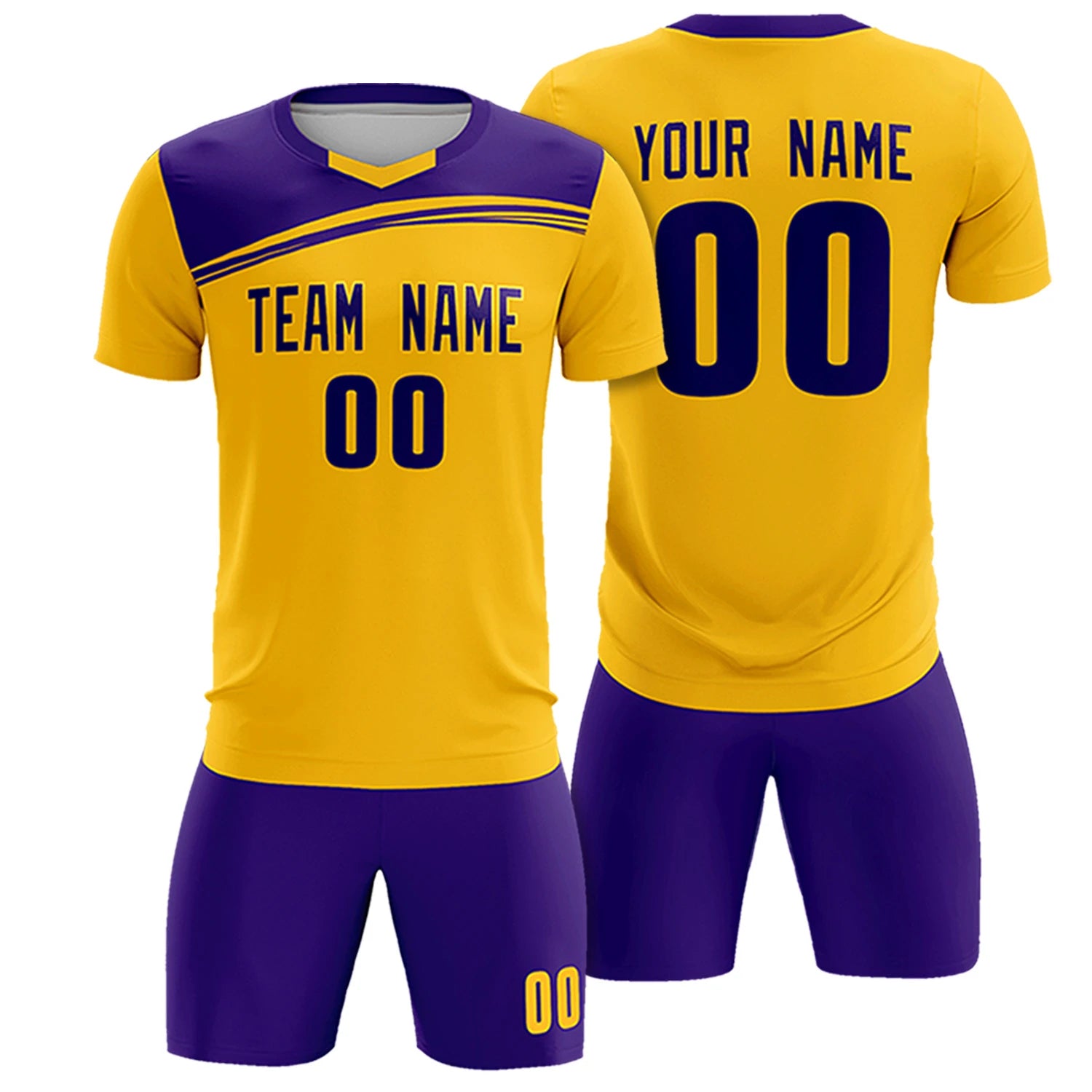 Custom Yellow Purple Personalized Men Soccer Sets Jersey