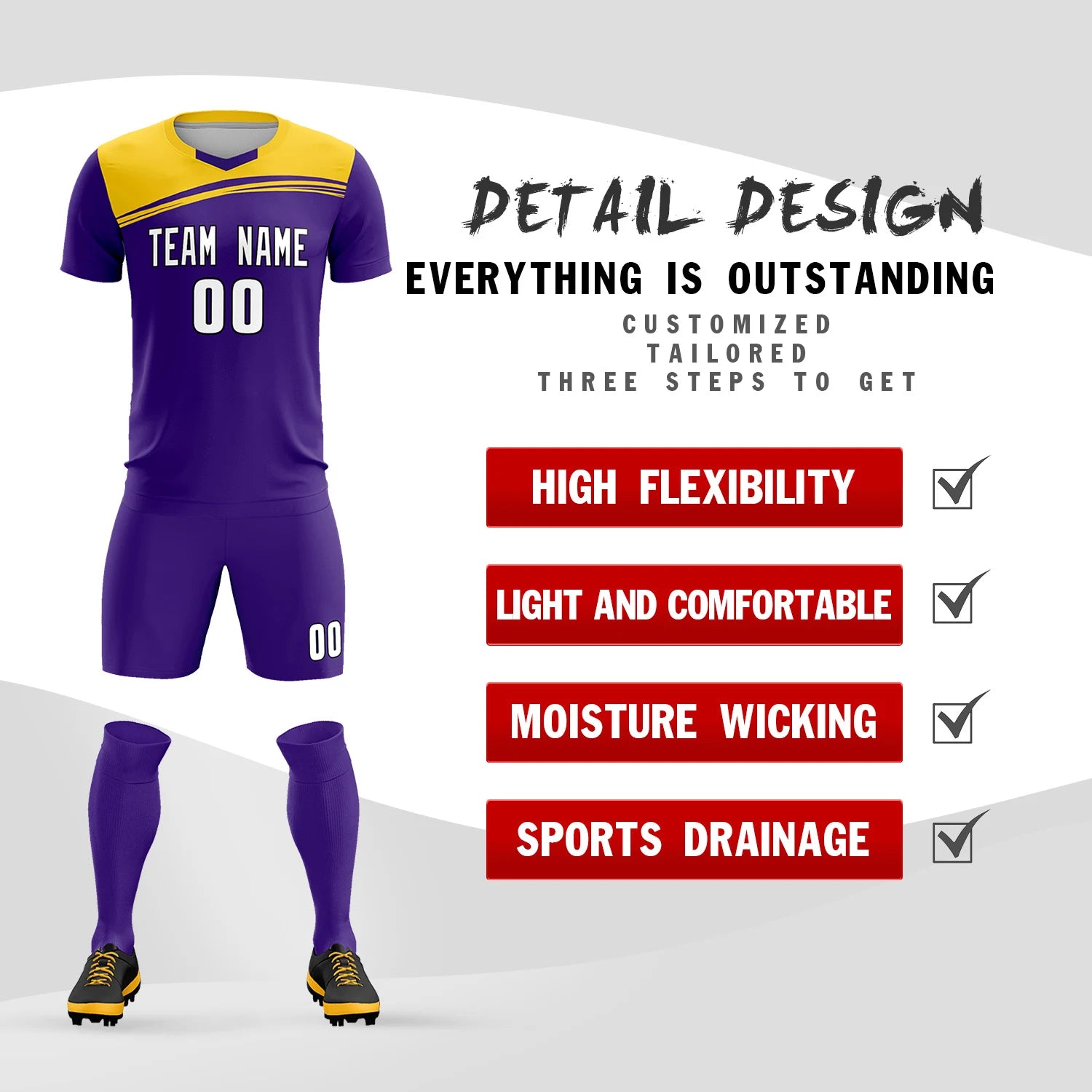 Custom Purple Gold01 Personalized Men Soccer Sets Jersey