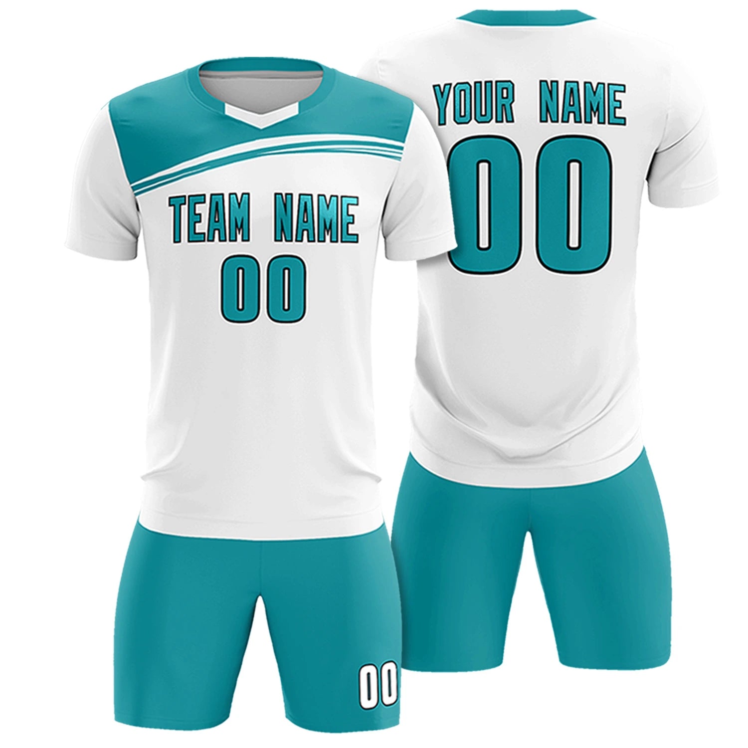 Custom White Aqua Personalized Men Soccer Sets Jersey