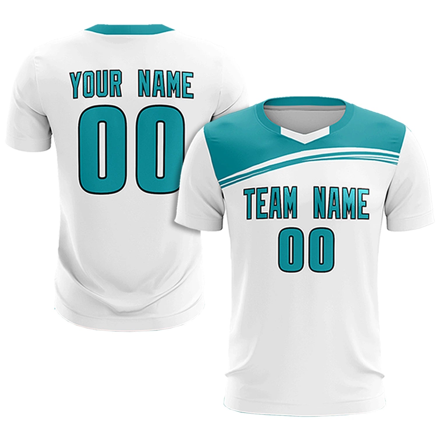 Custom White Aqua Personalized Men Soccer Sets Jersey