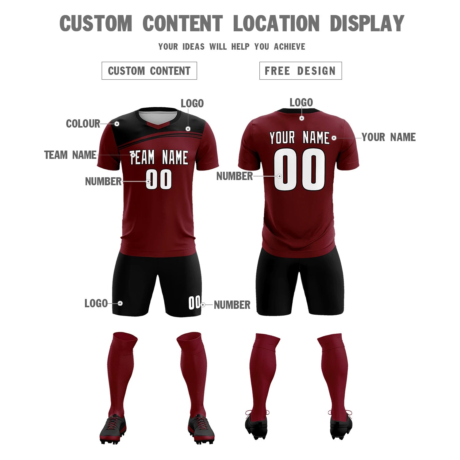 Custom Crimson Black Personalized Men Soccer Sets Jersey