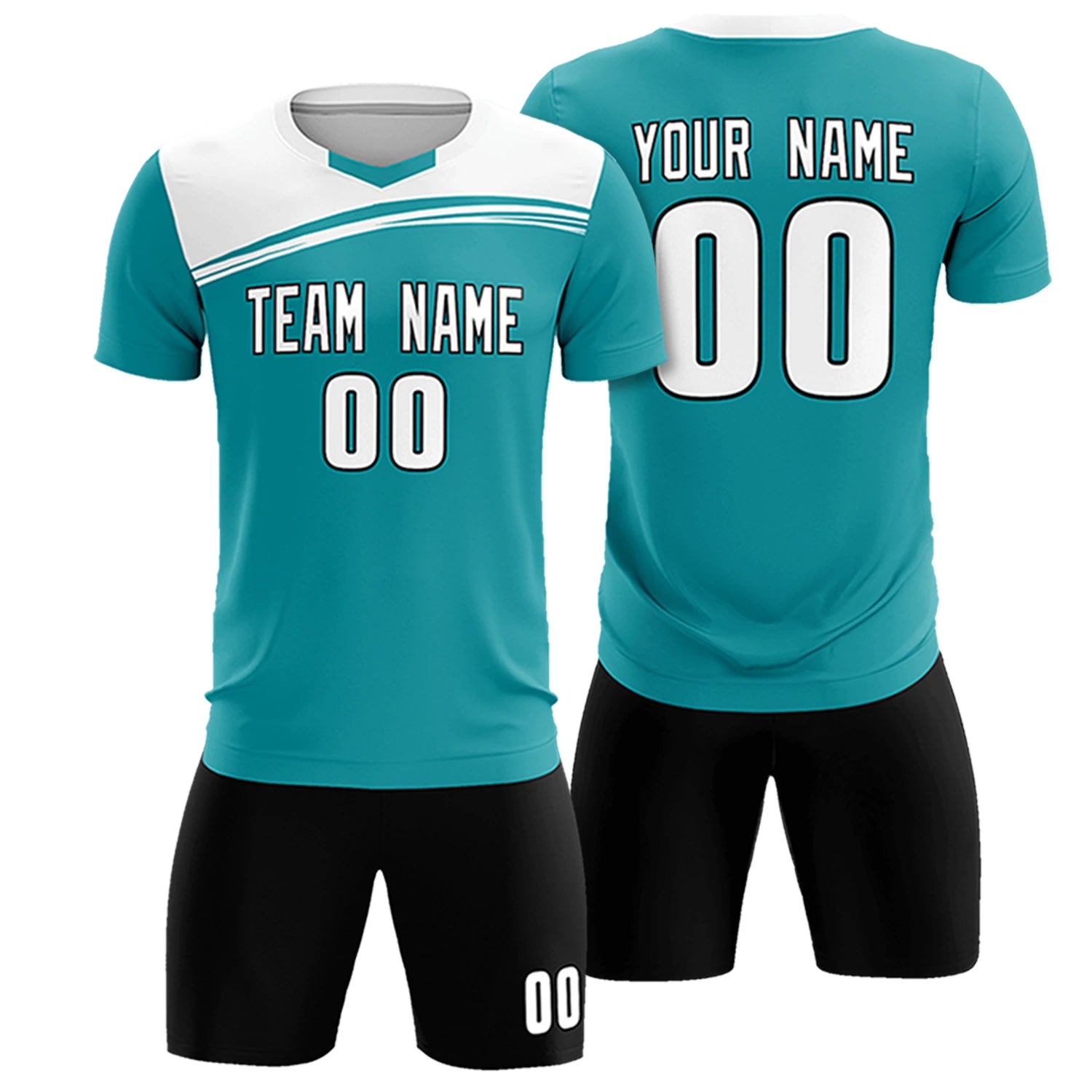 Custom Aqua White Personalized Men Soccer Sets Jersey