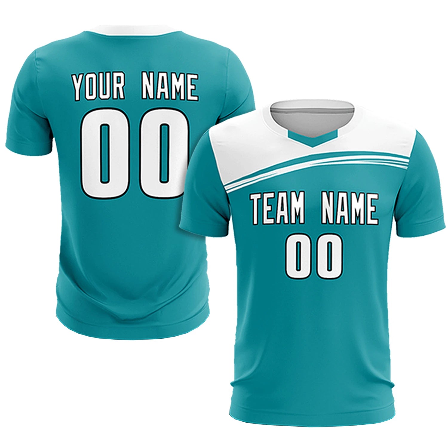 Custom Aqua White Personalized Men Soccer Sets Jersey