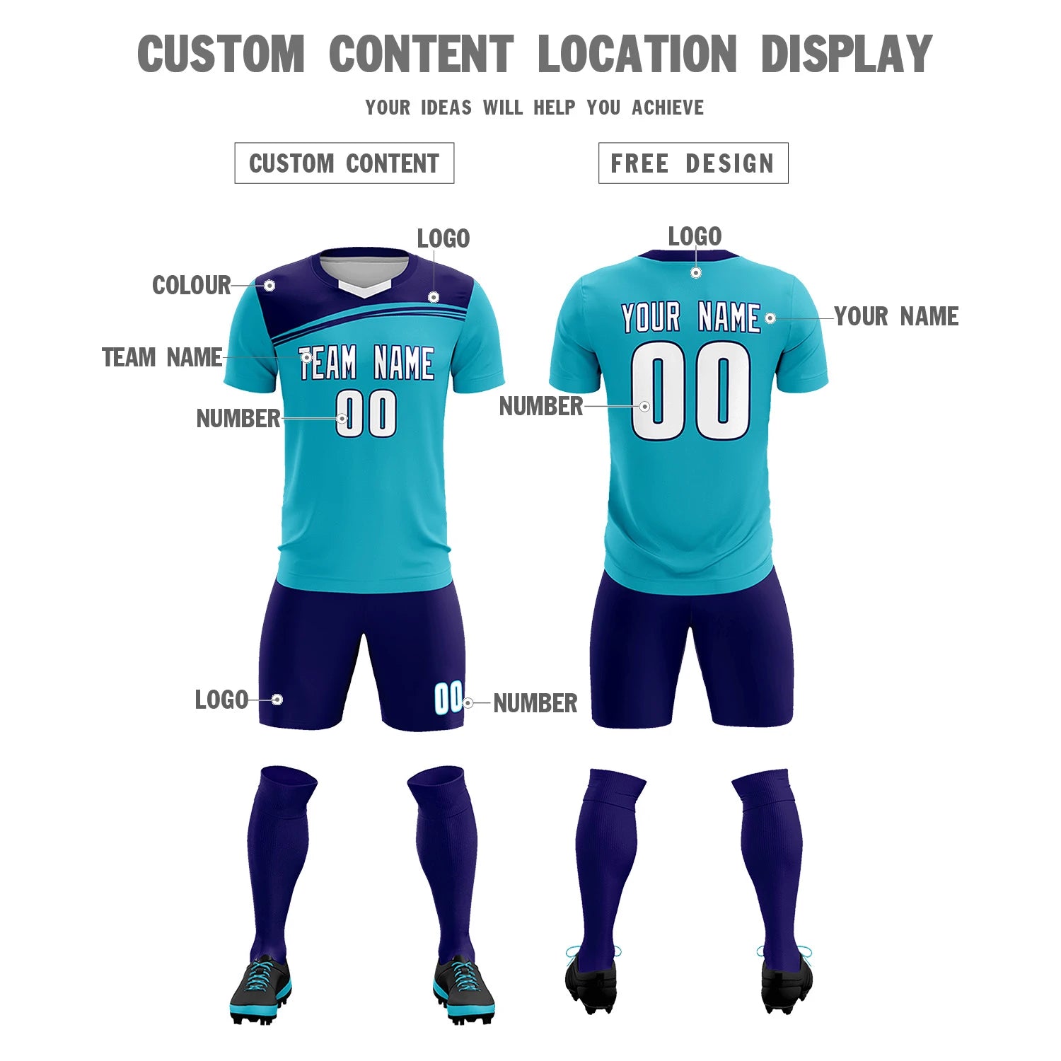 Custom Sky Blue Purple White Personalized Men Soccer Sets Jersey