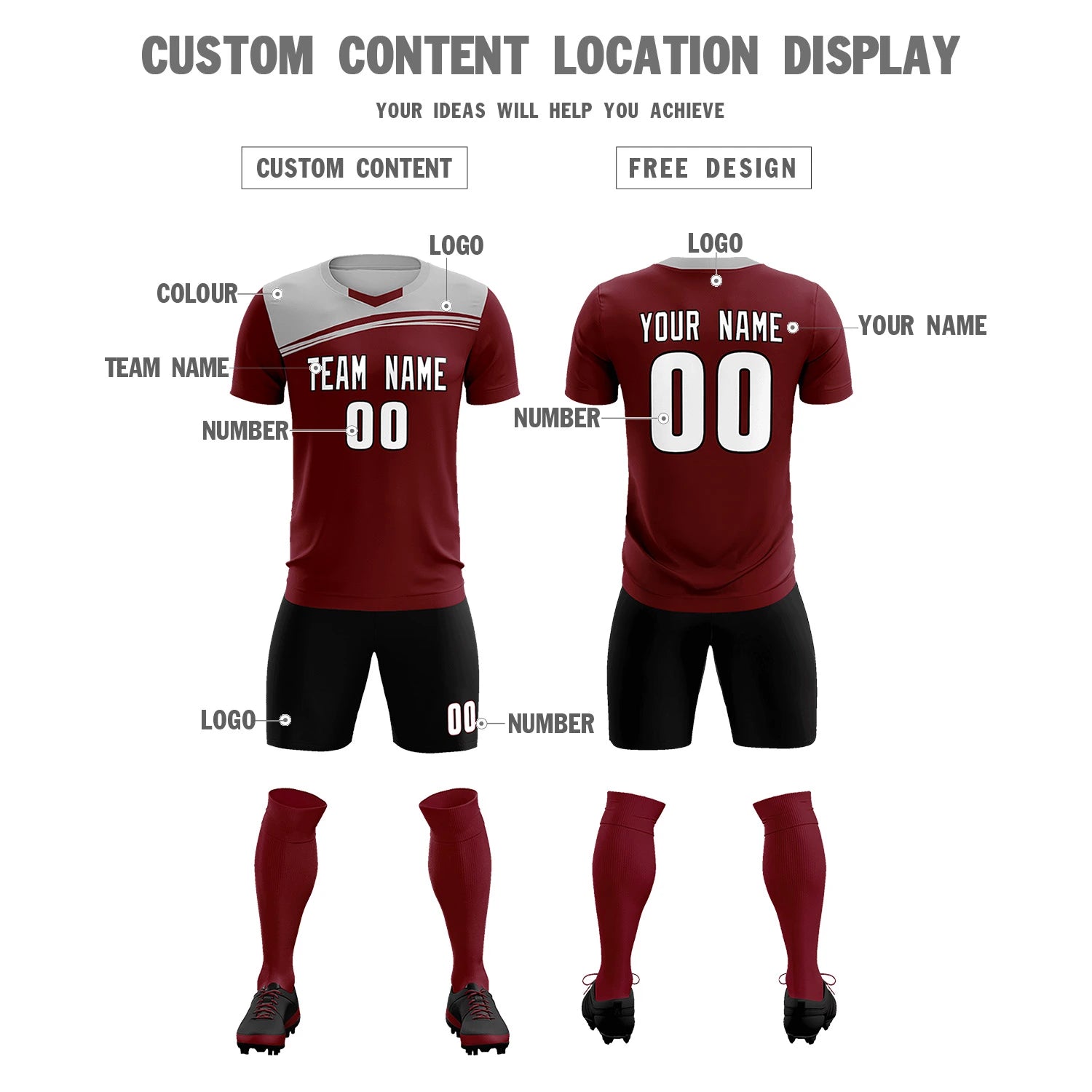 Custom Crimson Gray Personalized Men Soccer Sets Jersey