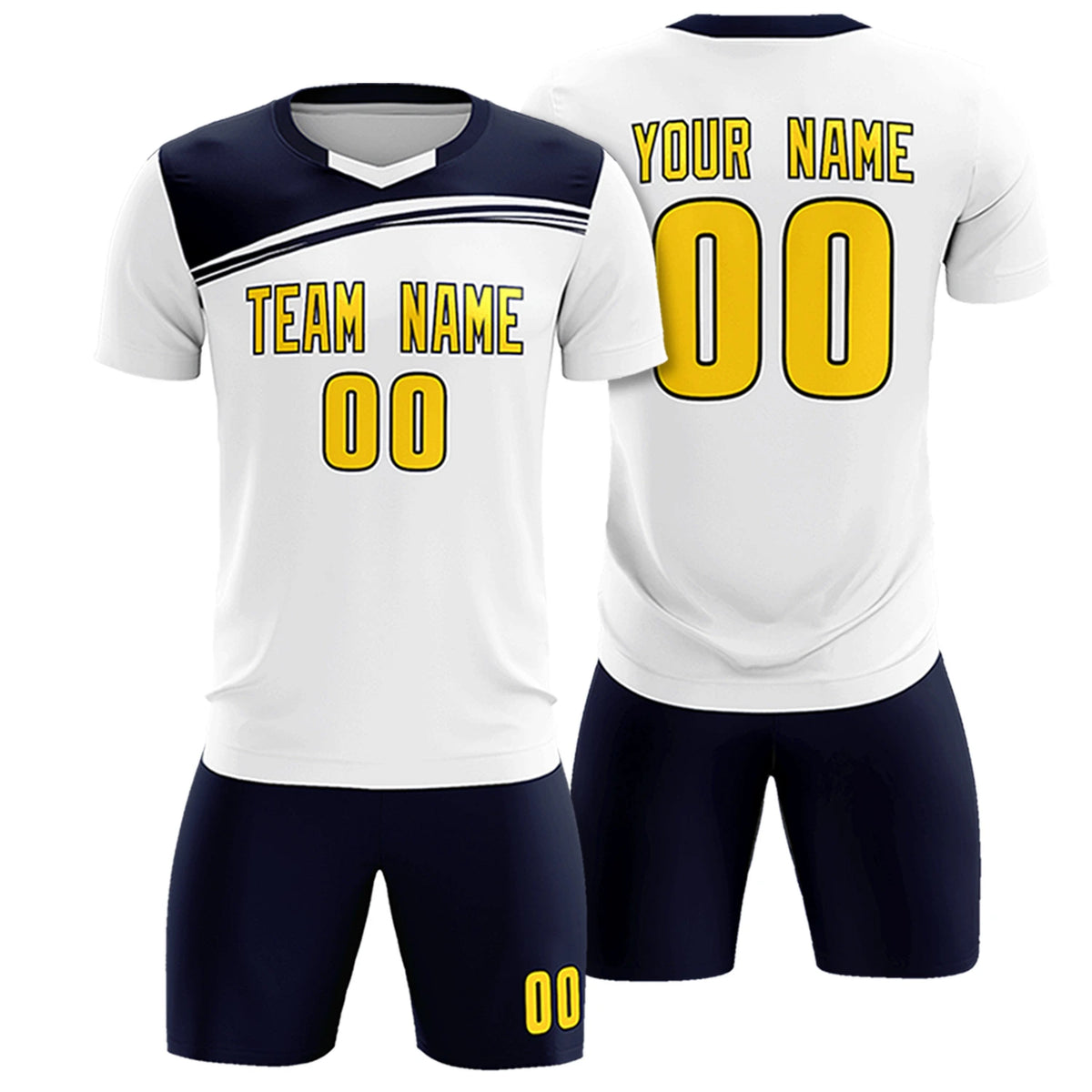 Custom White Navy Personalized Men Soccer Sets Jersey