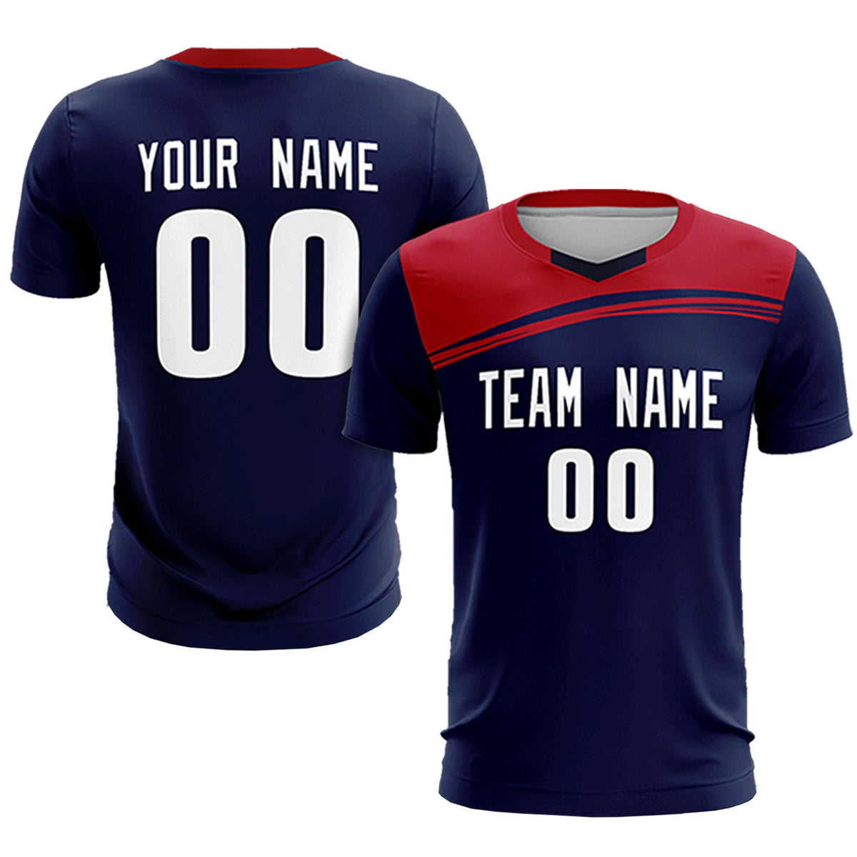 Custom Navy Red Personalized Men Soccer Sets Jersey