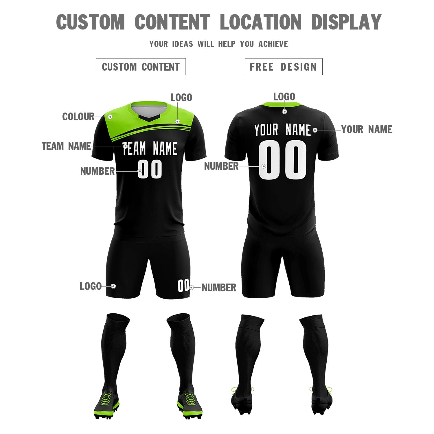 Custom Navy Neon Green Personalized Men Soccer Sets Jersey