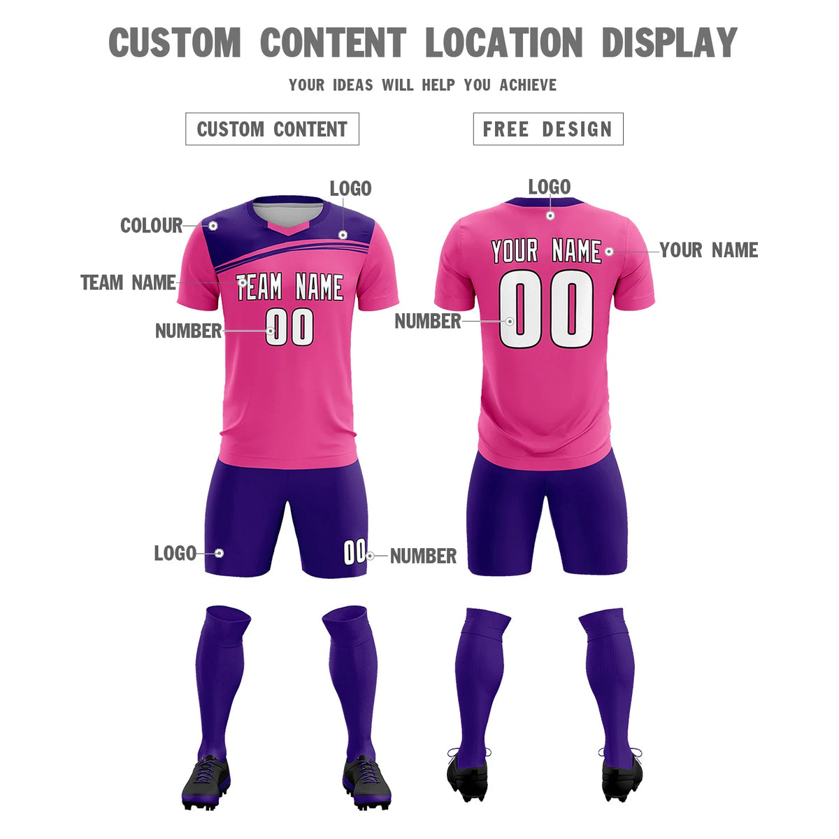 Custom Pink Purple Personalized Men Soccer Sets Jersey