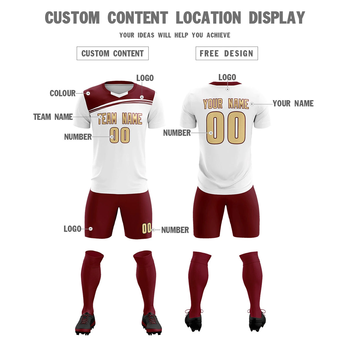 Custom White Crimson Personalized Men Soccer Sets Jersey