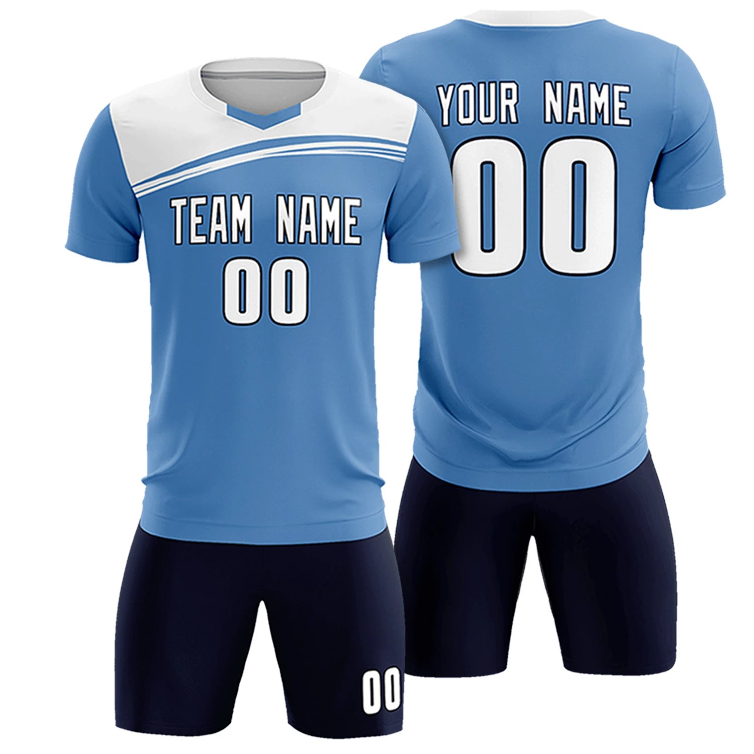 Custom Light Blue White Personalized Men Soccer Sets Jersey
