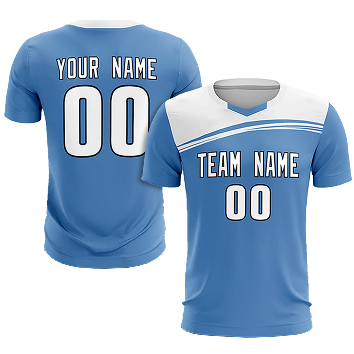 Custom Light Blue White Personalized Men Soccer Sets Jersey