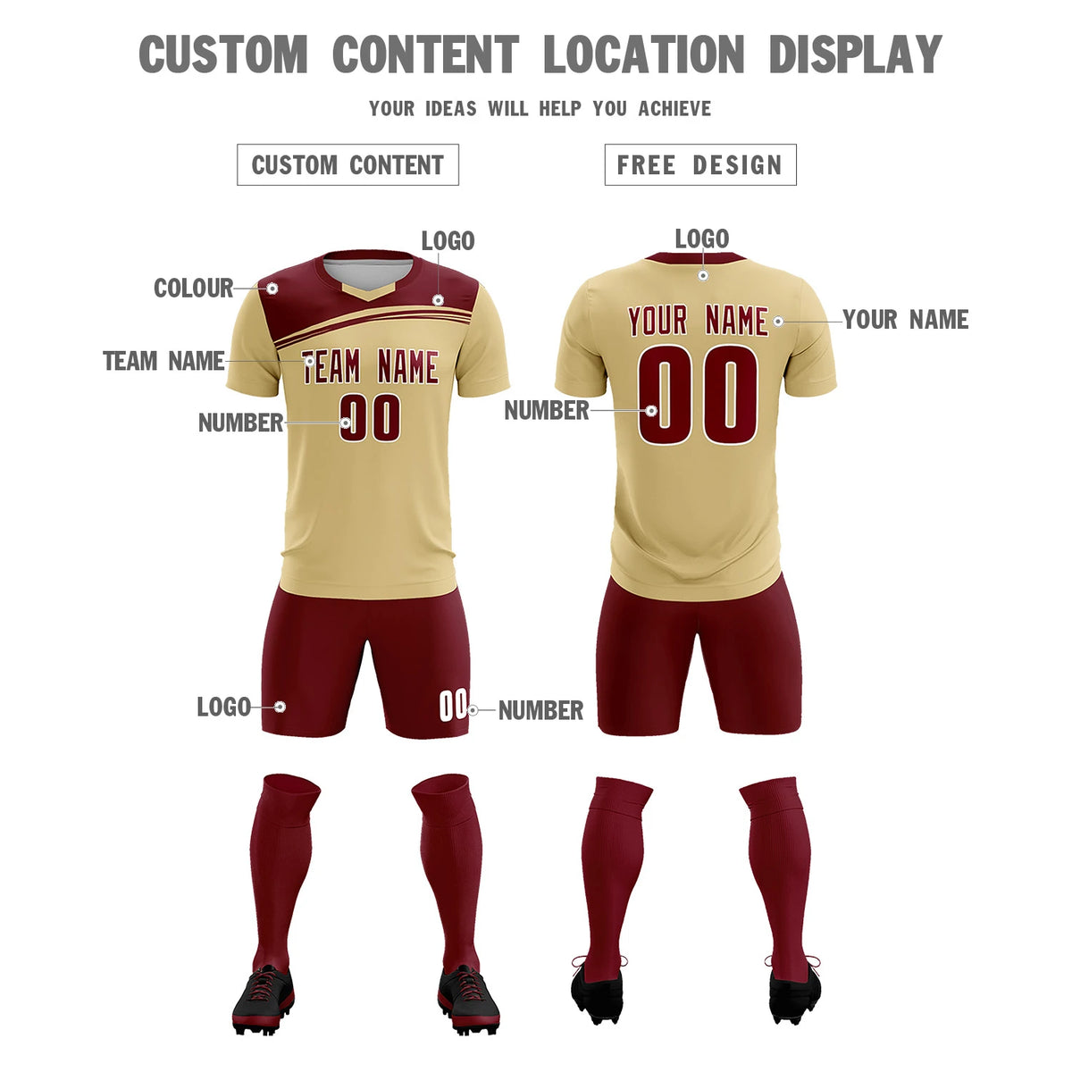 Custom Khaki Crimson Personalized Men Soccer Sets Jersey
