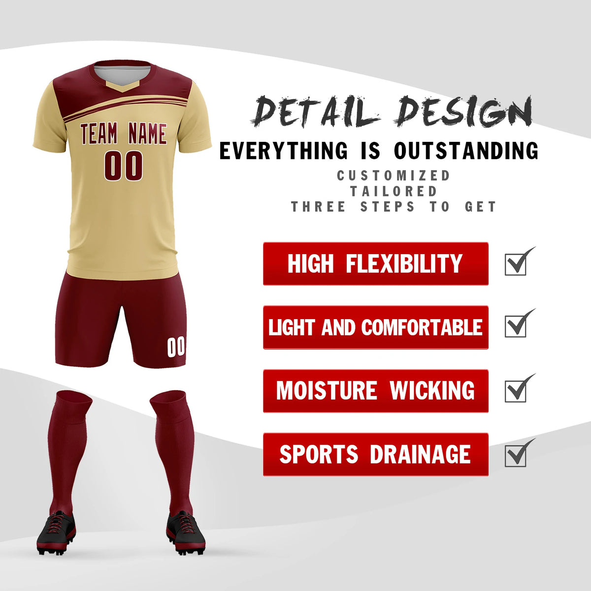 Custom Khaki Crimson Personalized Men Soccer Sets Jersey