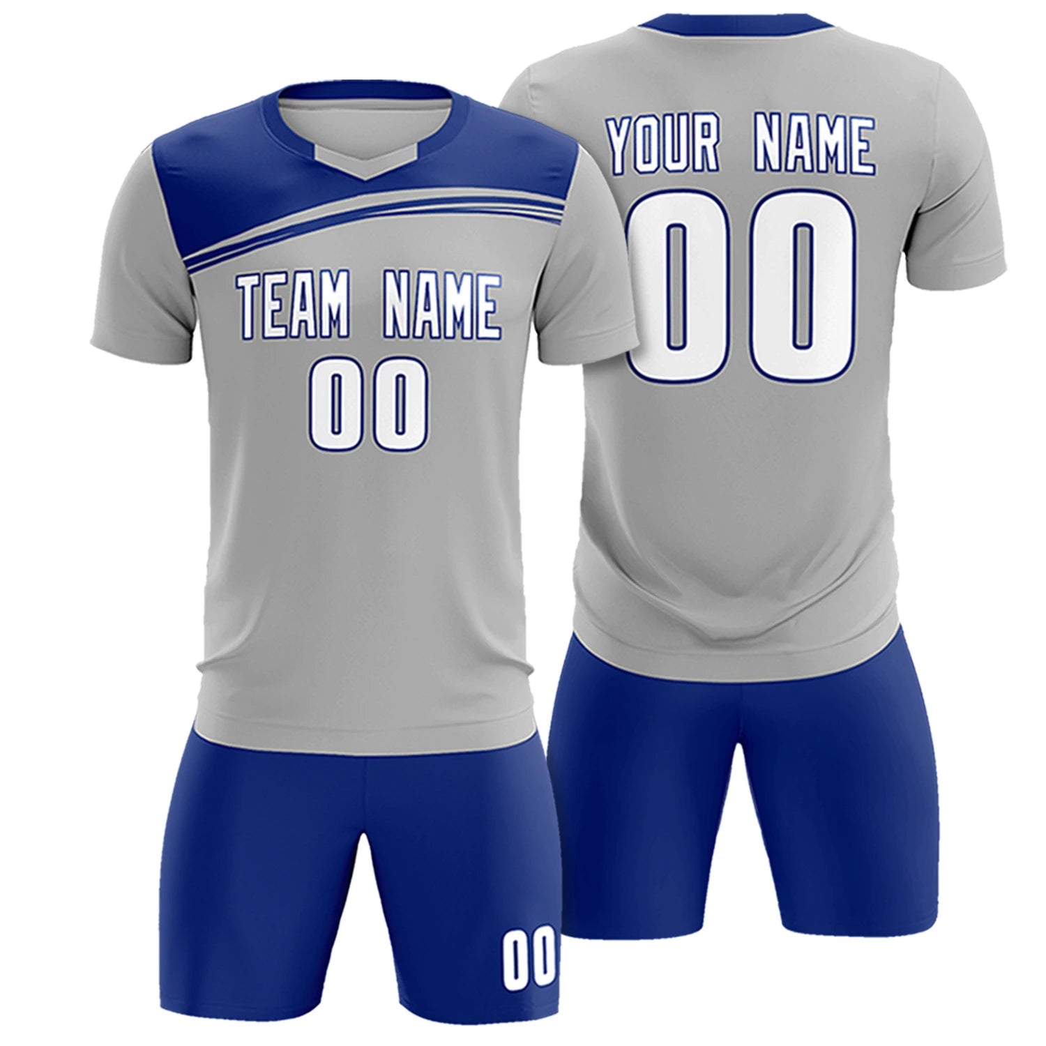 Custom Gray Sky Blue Personalized Men Soccer Sets Jersey