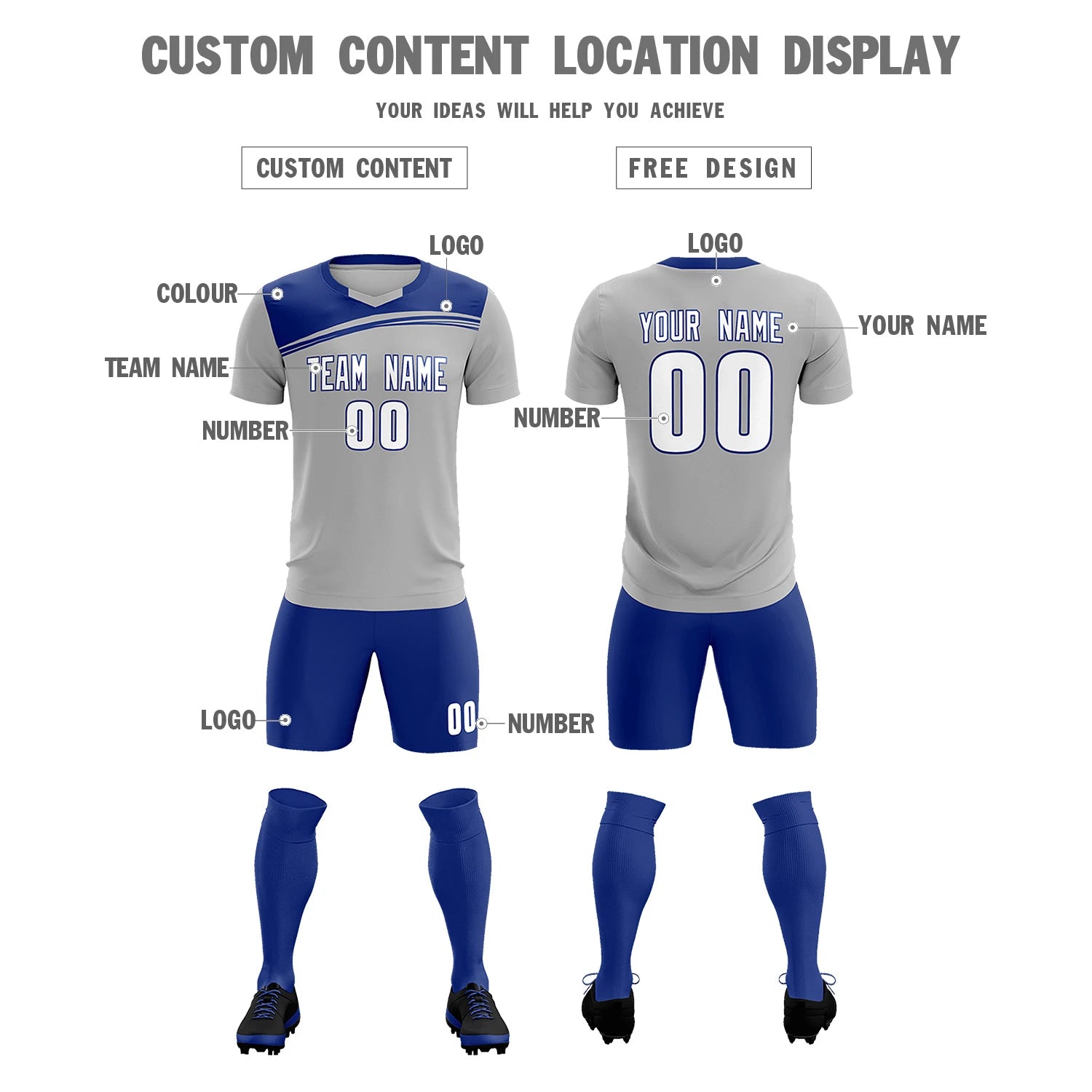 Custom Gray Sky Blue Personalized Men Soccer Sets Jersey