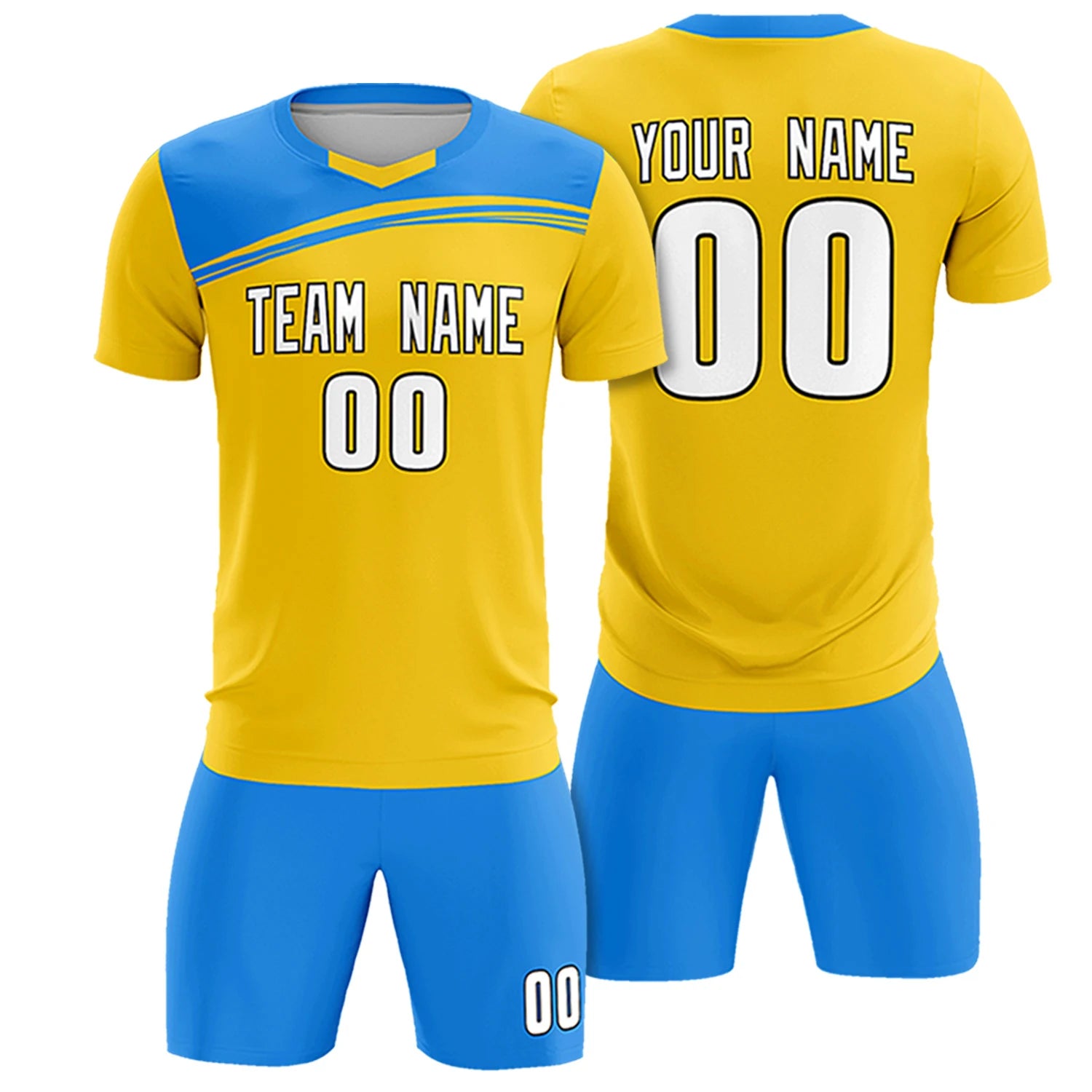 Custom Gold01 Powder Blue Personalized Men Soccer Sets Jersey