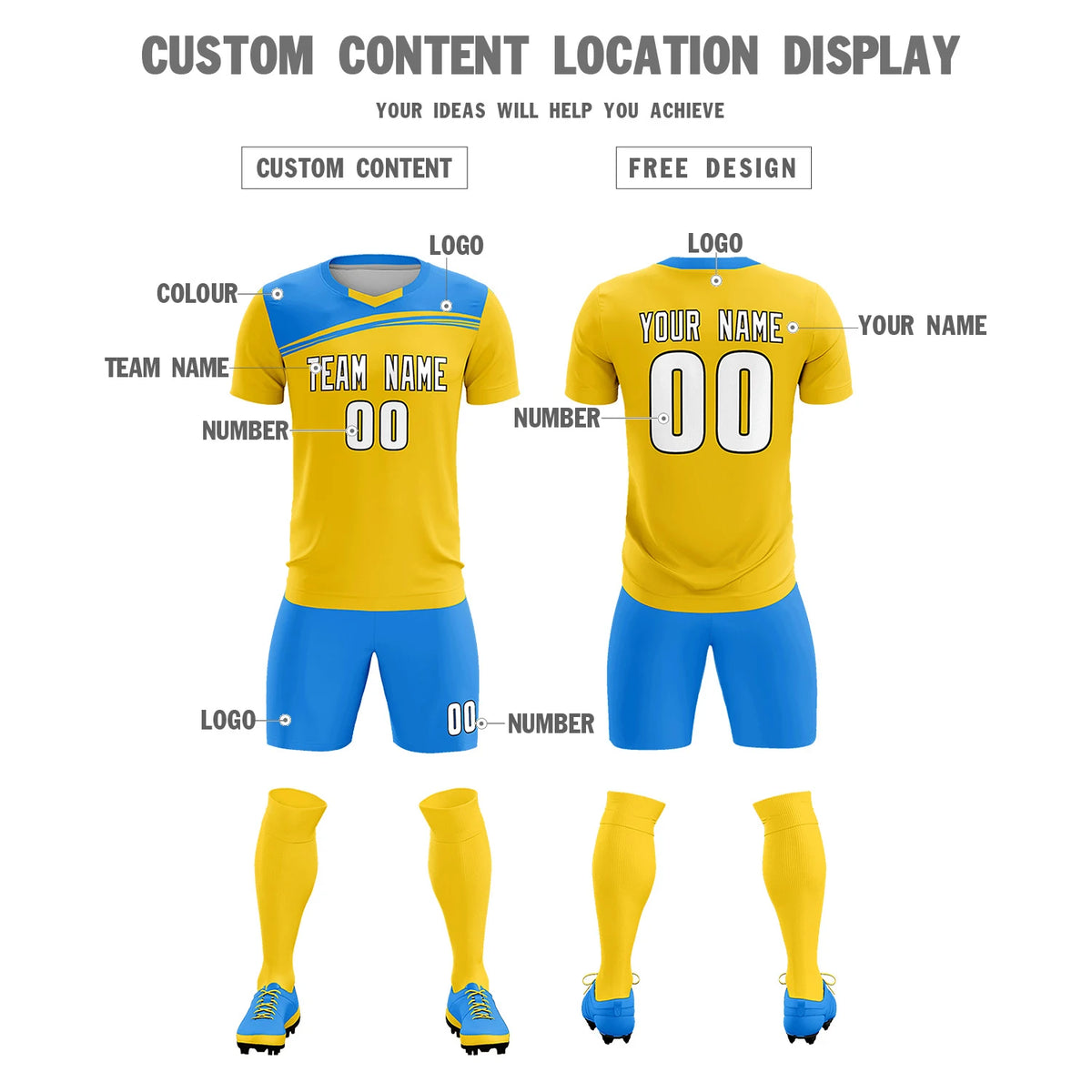 Custom Gold01 Powder Blue Personalized Men Soccer Sets Jersey