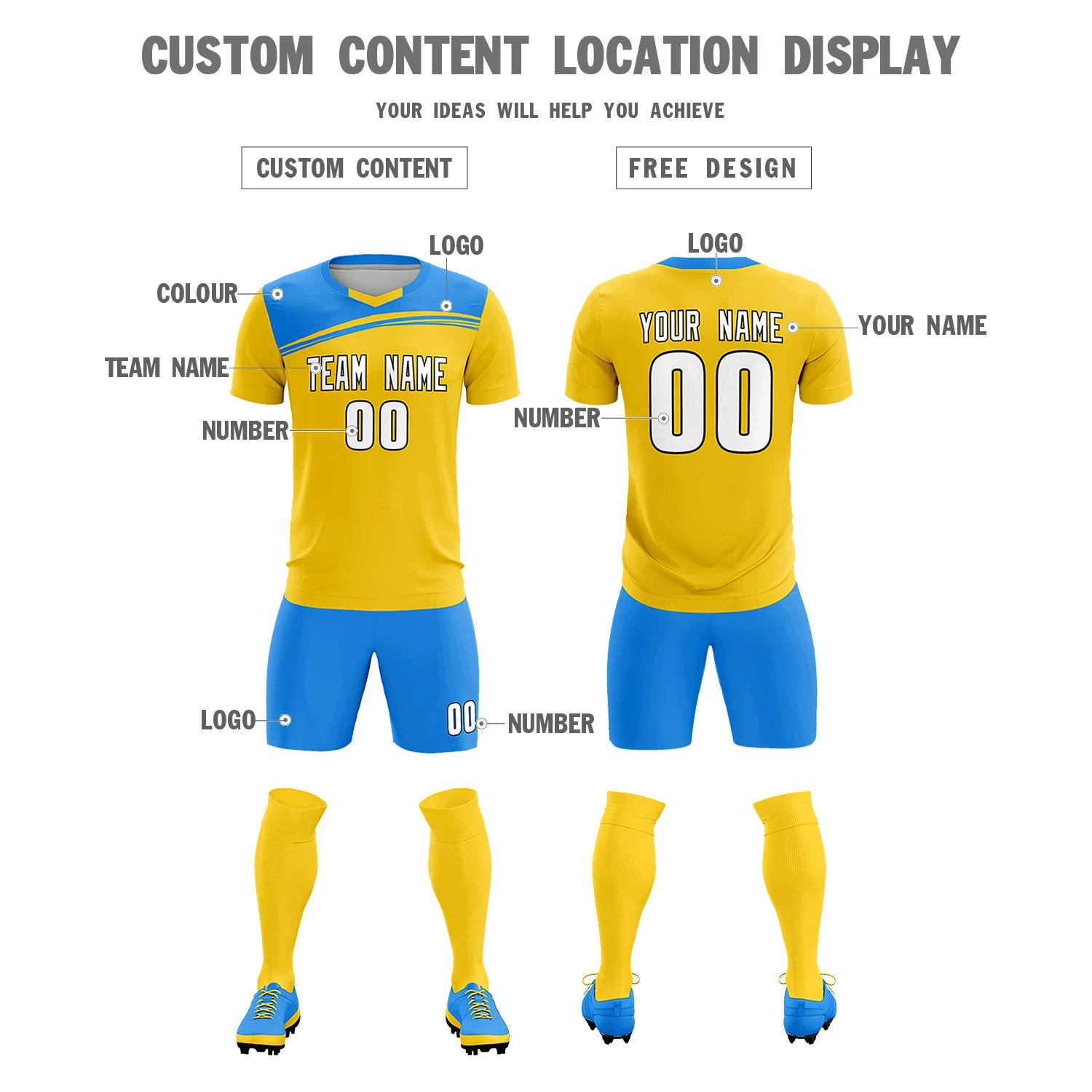 Custom Gold01 Powder Blue Personalized Men Soccer Sets Jersey