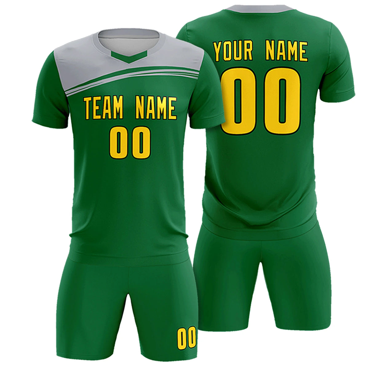 Custom Kelly Green Gray Personalized Men Soccer Sets Jersey