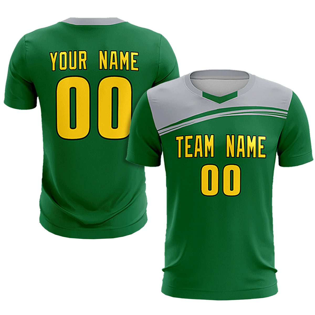 Custom Kelly Green Gray Personalized Men Soccer Sets Jersey