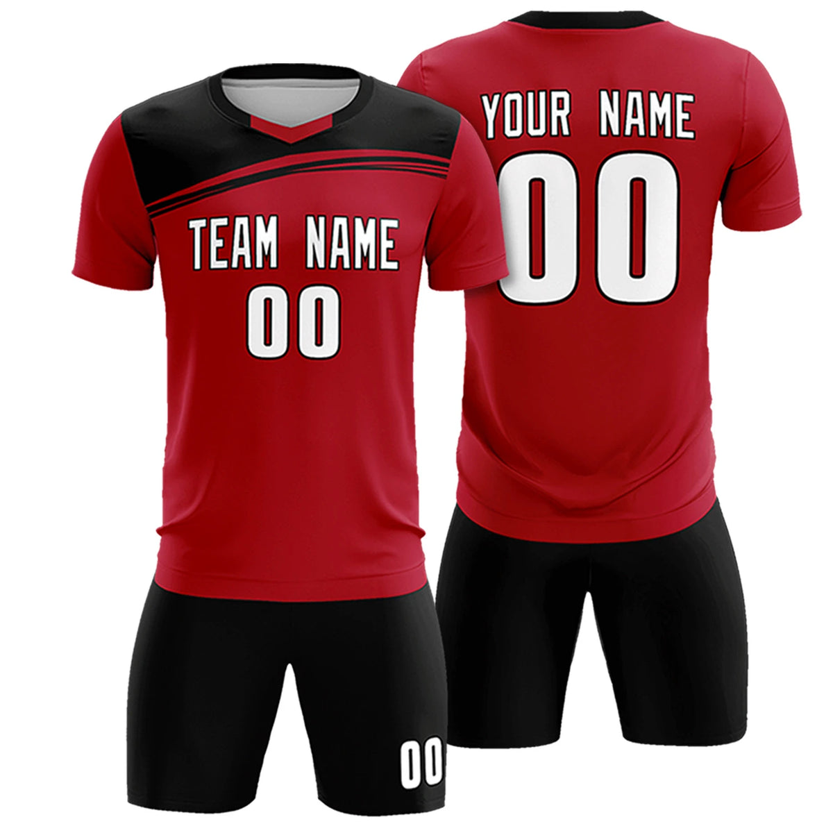 Custom Red Black Personalized Men Soccer Sets Jersey
