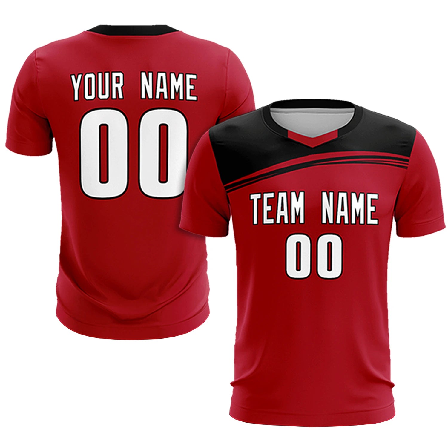 Custom Red Black Personalized Men Soccer Sets Jersey