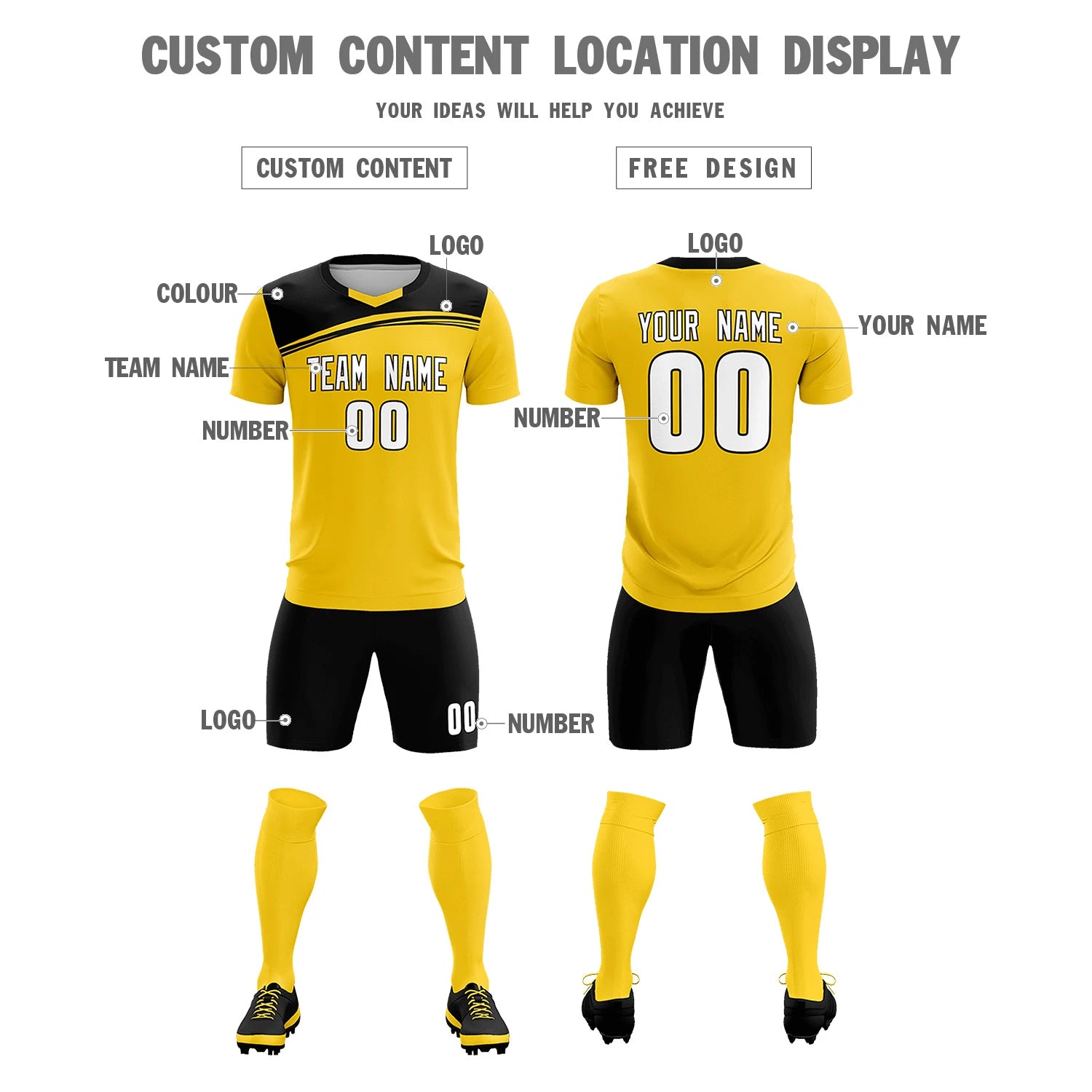 Custom Gold01 Black Personalized Men Soccer Sets Jersey